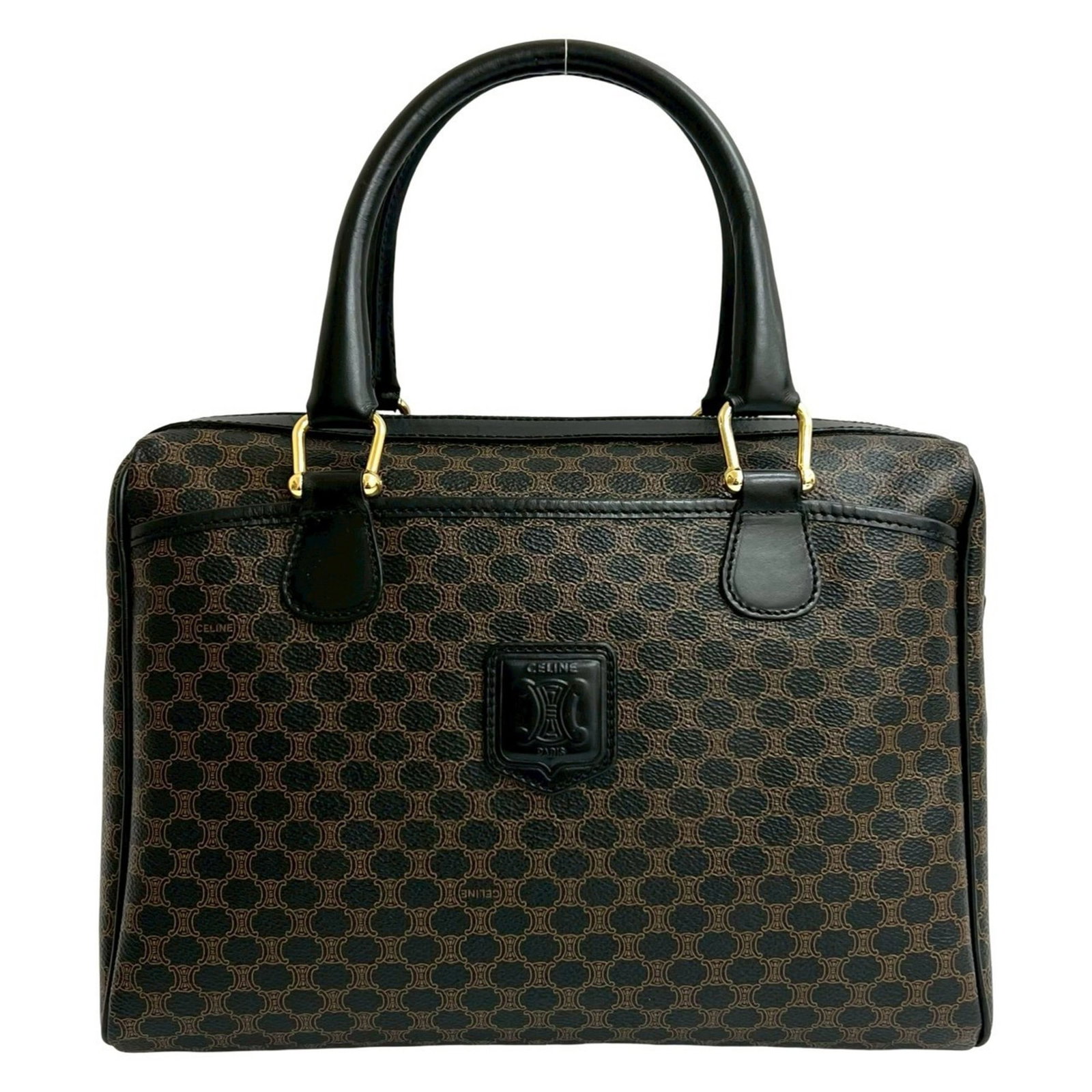 Boston Handbag Leather Celine Bag Pvc: Boston Handbag Leather Celine Bag Pvc Black and Brown Boston Handbag by Celine features high-quality leather and PVC materials, with a sleek design and classic silhouette. Measuring 21.5cm x 29.5cm x