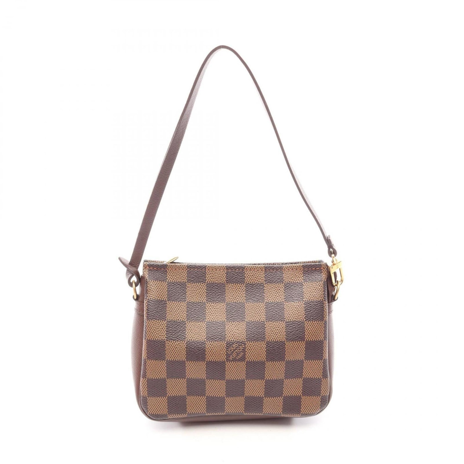 Canvas Leather Coated Handbag Vuitton Louis: Canvas Leather Coated Handbag Vuitton Louis Coated canvas and leather come together in this brown Ebene Louis Vuitton handbag, featuring a classic Damier design. The bag's compact size makes it easy