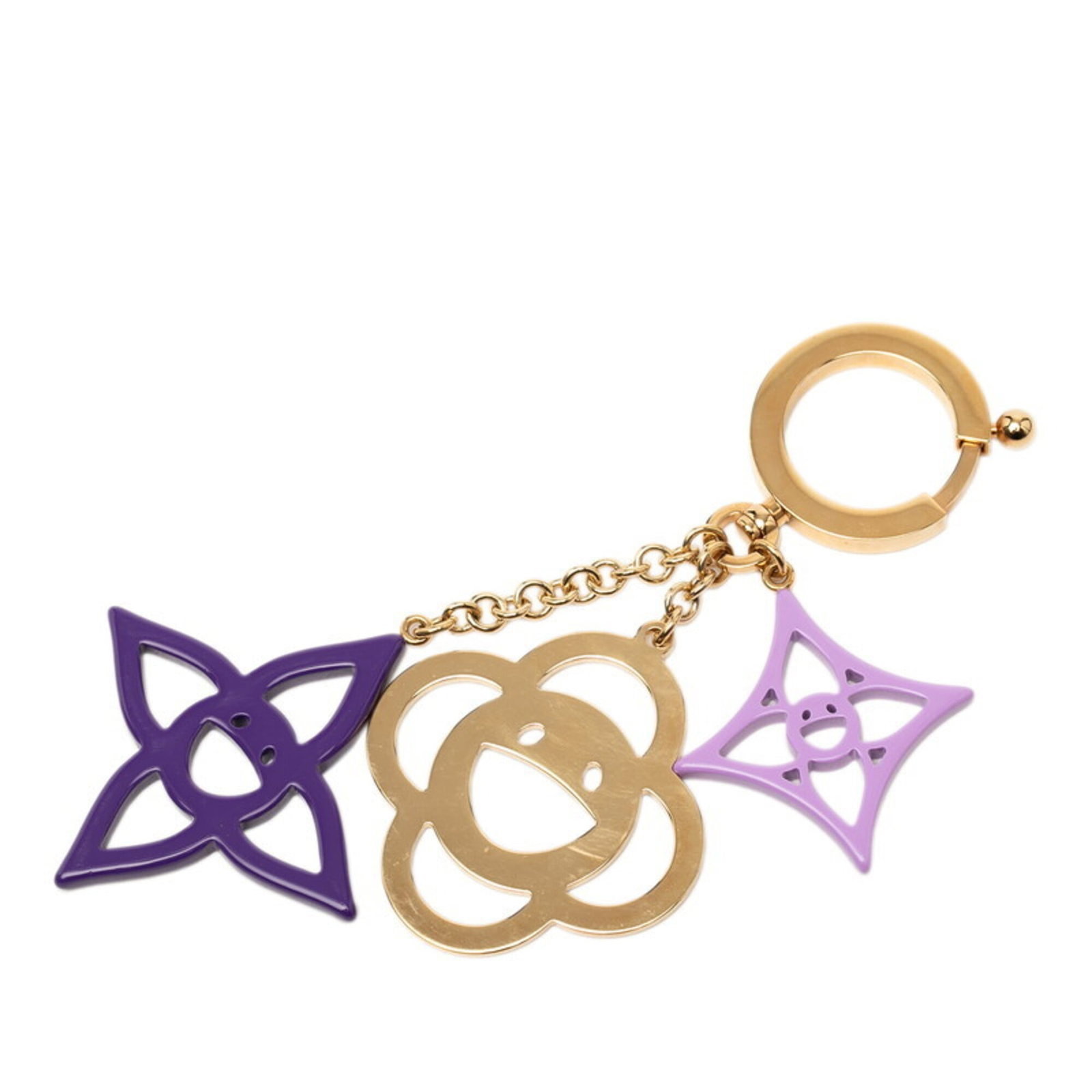 Louis Vuitton Keyring: Louis Vuitton Keyring Gold and Purple Louis Vuitton Keyring, measuring 18cm x 6cm in size. This elegant keyring boasts the iconic Louis Vuitton design, combining gold and purple hues for a sophisticat