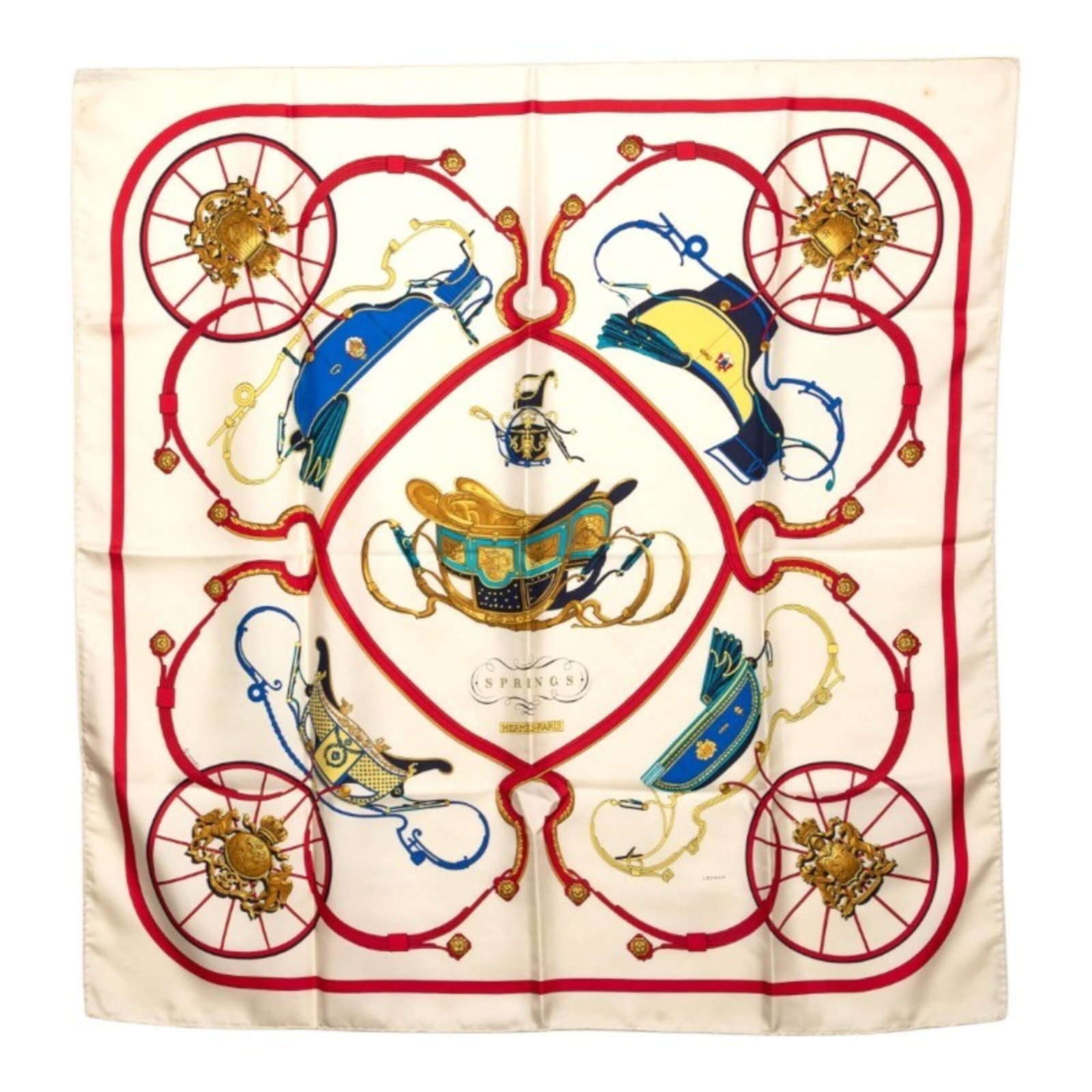 Hermes Silk Scarf: Hermes Silk Scarf Silk scarf from renowned French luxury brand Hermes, featuring a multi-color design with white accents. Made from high-quality silk, the scarf measures 90cm x 89cm and boasts a