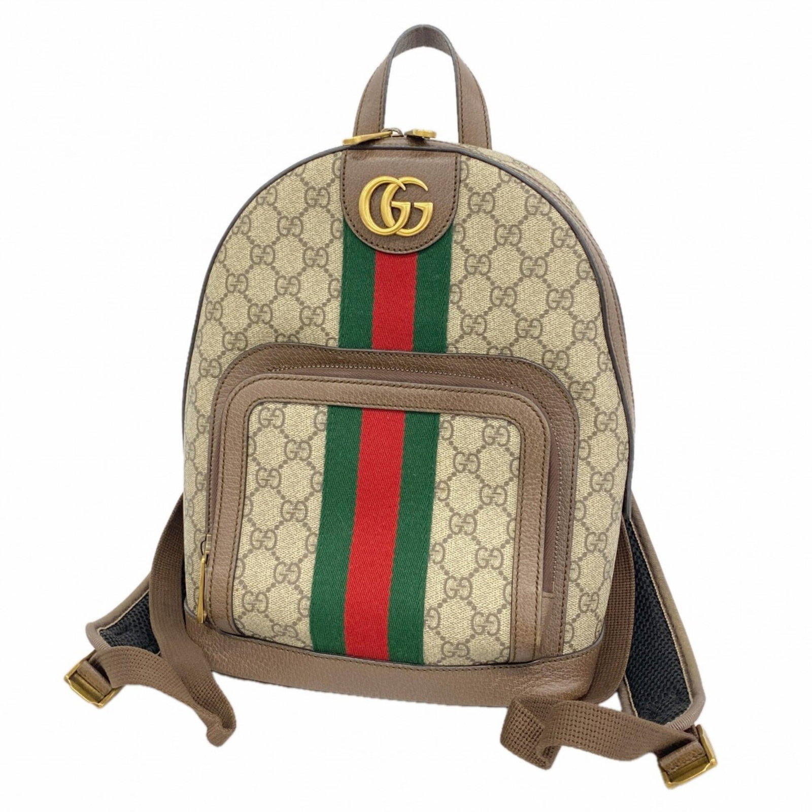 PVC Backpack by Gucci: PVC Backpack by Gucci PVC backpack with gold hardware, featuring a sturdy design and sleek brown color. The compact size measures 30cm x 22cm x 11cm, making it ideal for everyday use. This Gucci PVC