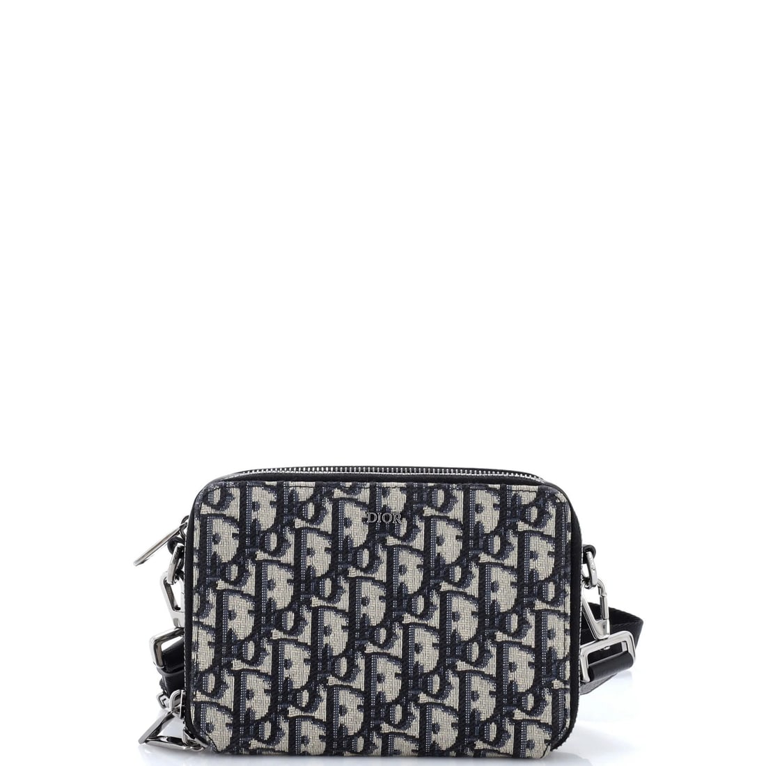 Dior Double Crossbody Pouch Oblique Canvas Christian: Dior Double Crossbody Pouch Oblique Canvas Christian This Christian Dior Double Crossbody Pouch Oblique Canvas bag features an oblique canvas exterior in blue, with a double zip closure and silver