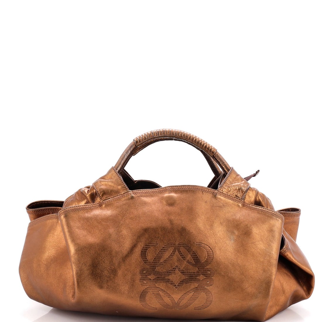 Loewe Aire Shoulder Bag Leather: Loewe Aire Shoulder Bag Leather The Loewe Aire Shoulder Bag Leather features a classic hobos style with brown leather exterior and interior, adorned with gold hardware. Measuring 14" tall, 16" wide,