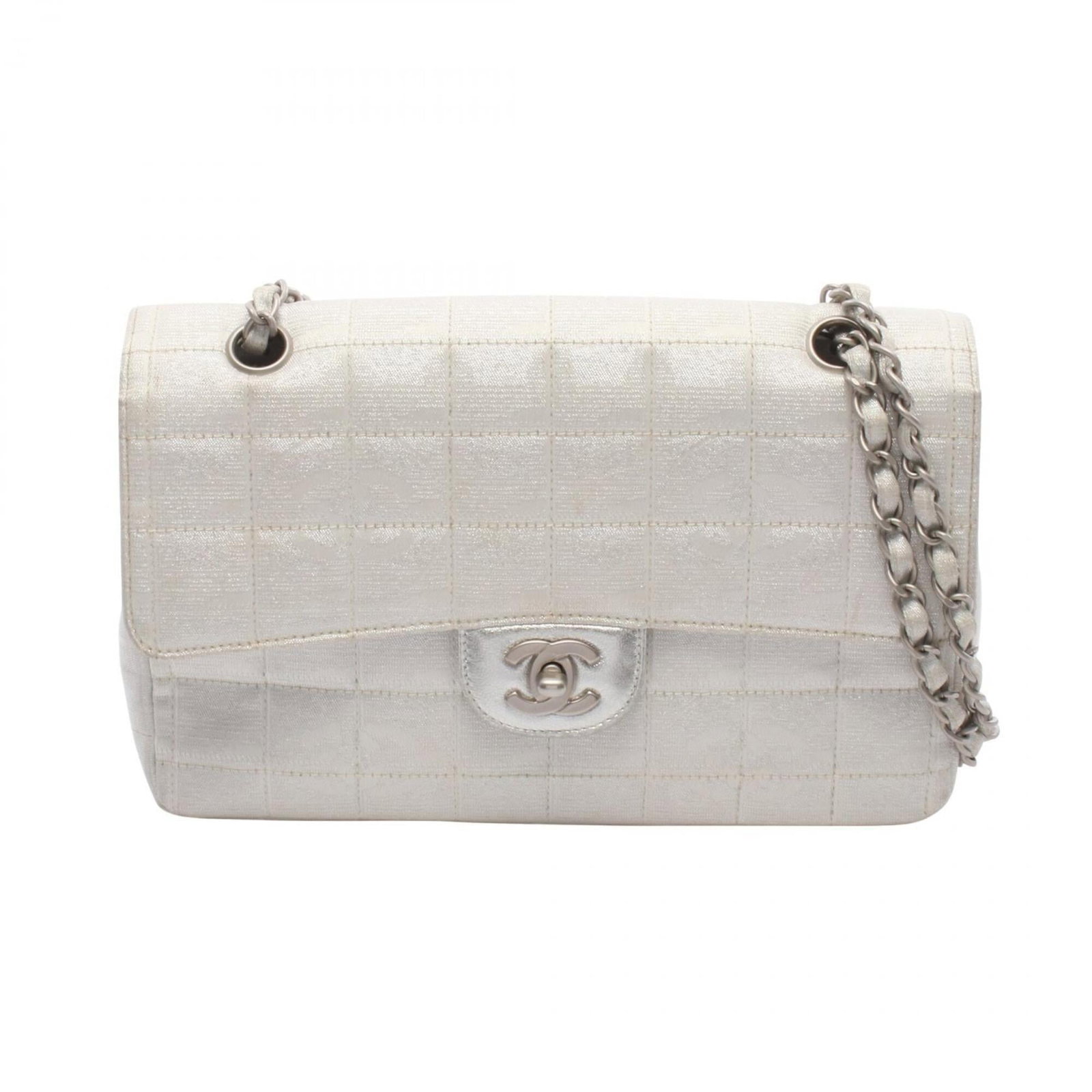 Chanel Handbag Shoulder Bag Leather Nylon Canvas: Chanel Handbag Shoulder Bag Leather Nylon Canvas Silver Chanel Handbag Shoulder Bag with Leather and Nylon Canvas Material, Perfect for Everyday Use. This shoulder bag features a sleek design with sil