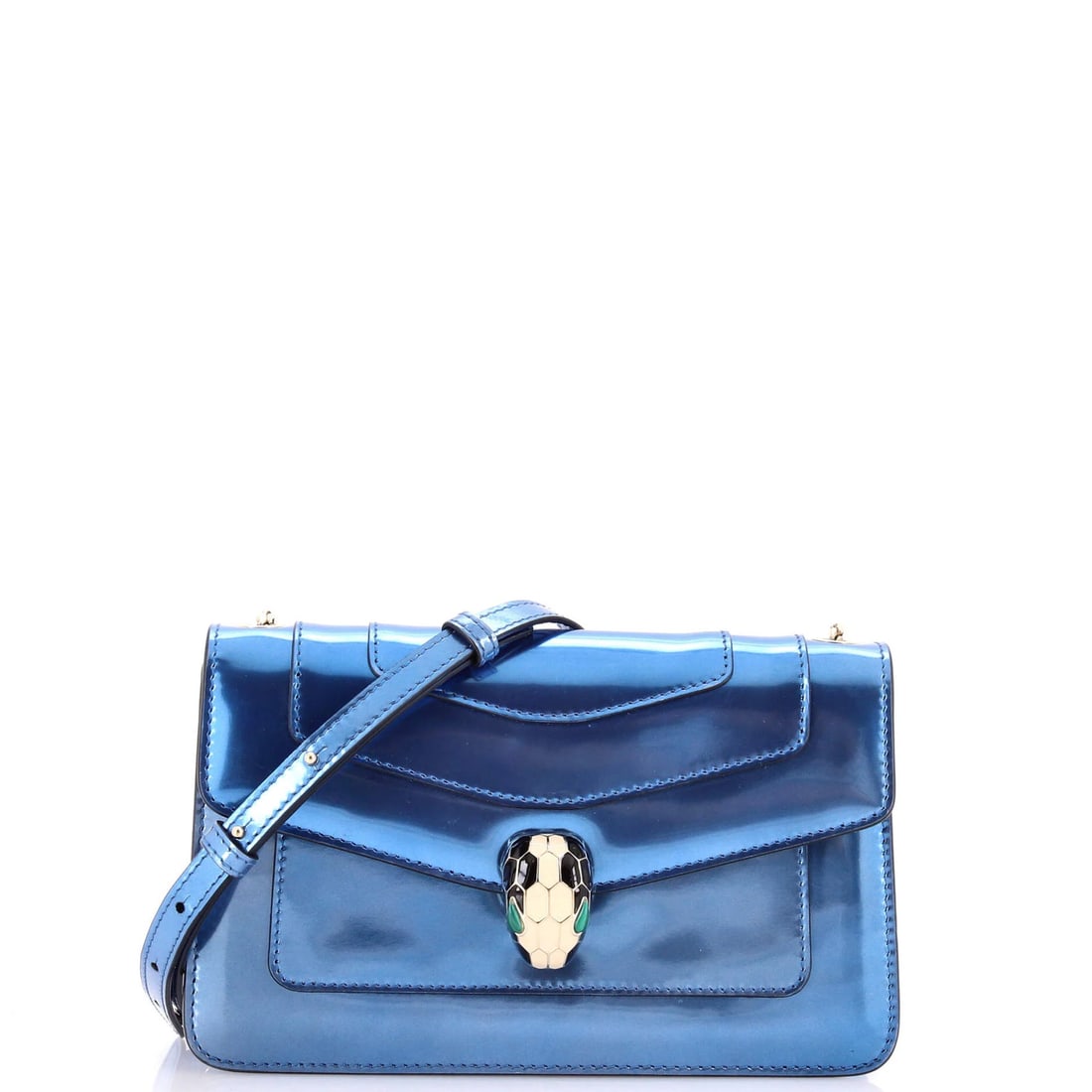 Metallic leather small serpenti bag forever shoulder: Metallic leather small serpenti bag forever shoulder Small Metallic Leather Serpenti Bag Forever Shoulder - A stylish and sleek shoulder bag with metallic leather exterior in blue, featuring gold tone