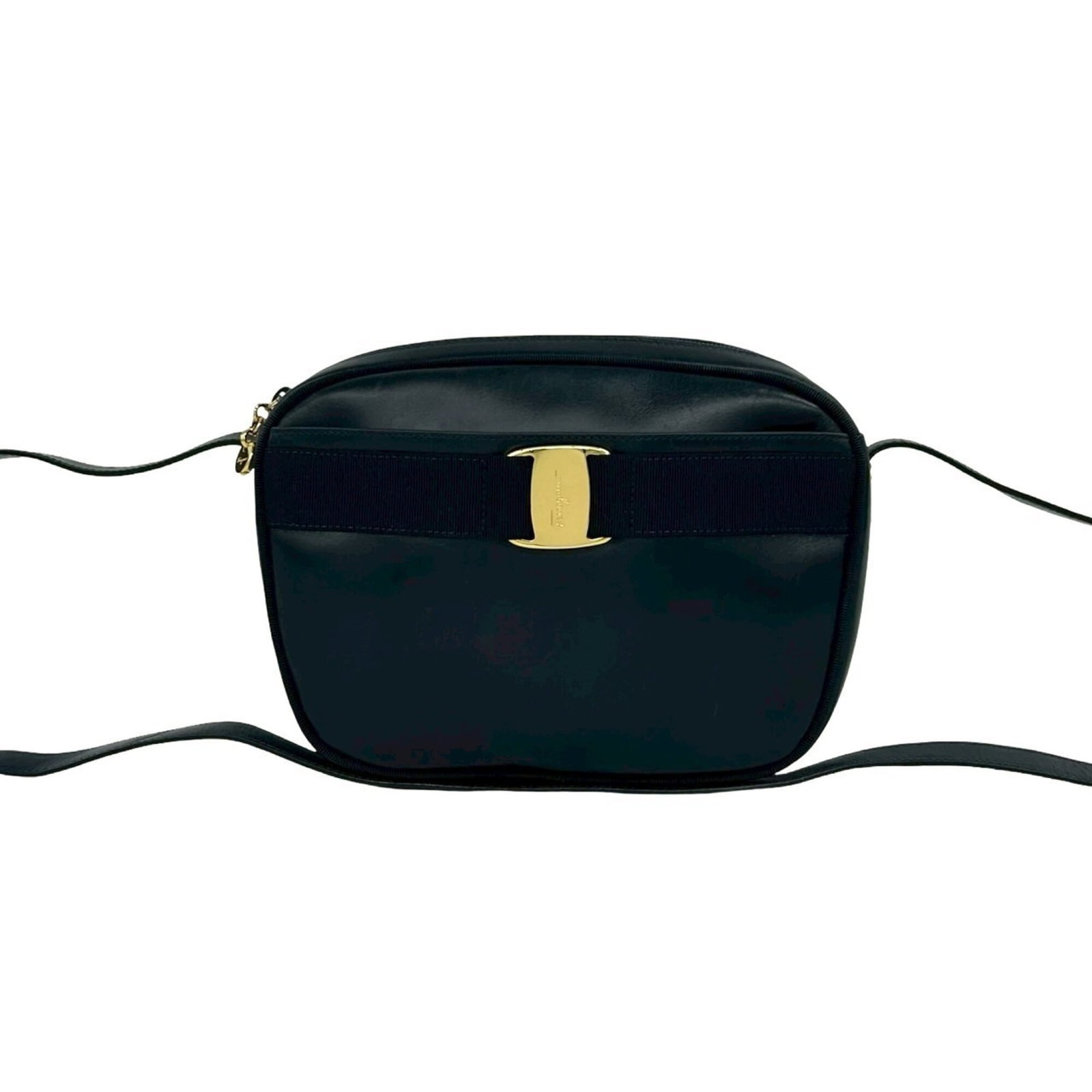Shoulder bag leather by Salvatore Ferragamo: Shoulder bag leather by Salvatore Ferragamo Navy leather shoulder bag from Salvatore Ferragamo, featuring calfskin material and dimensions of 17cm x 24cm x 7.5cm. This classic design showcases the