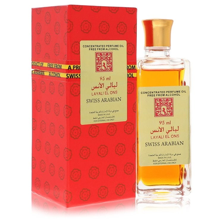 Swiss Arabian Layali El Ons by Swiss Arabian Concentrated Perfume Oil Free From Alcohol 3.21 oz: Swiss Arabian Layali El Ons by Swiss Arabian Concentrated Perfume Oil Free From Alcohol 3.21 oz Swiss Arabian Layali El Ons is a feminine fragrance combining floral and earthy notes, featuring lily of