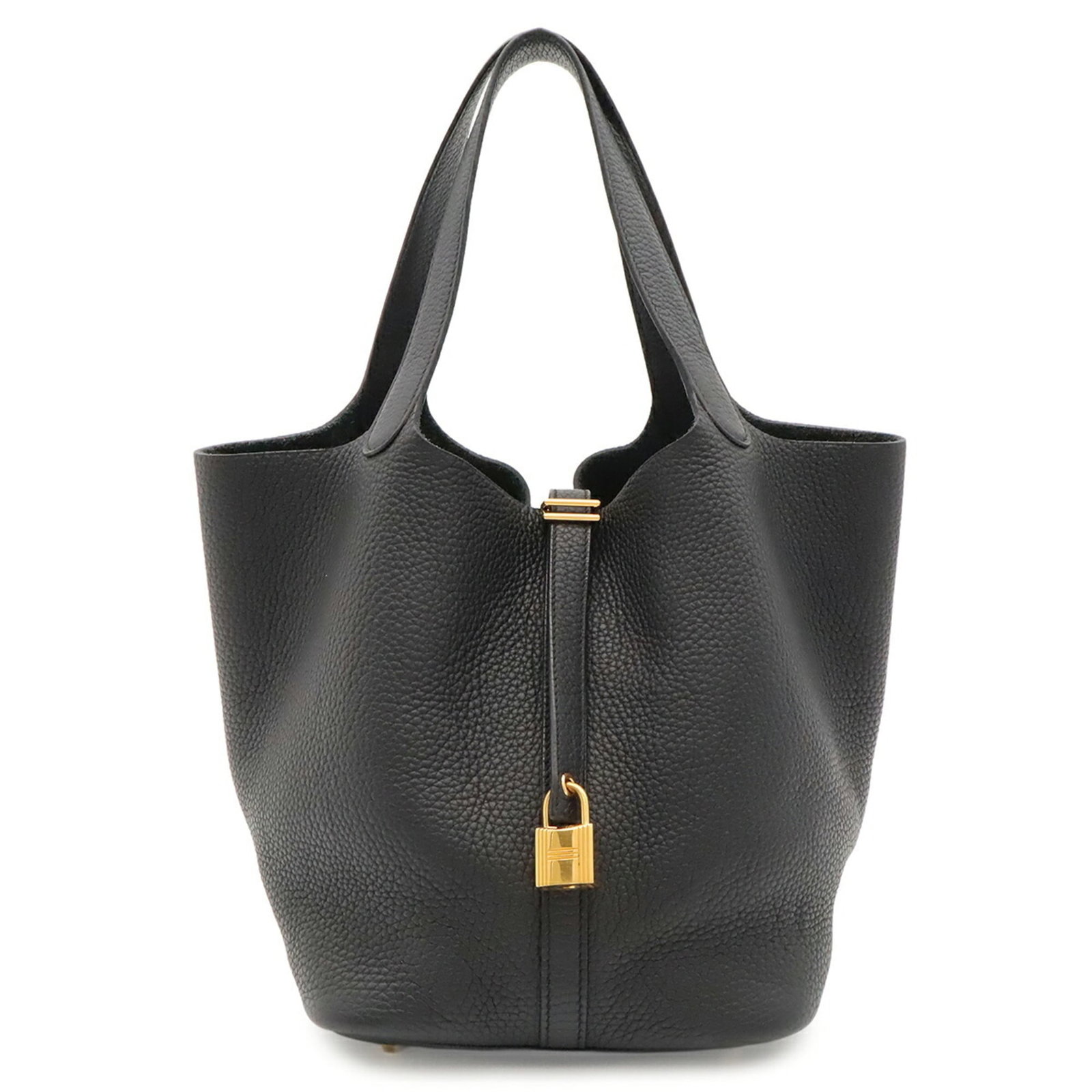 Hermes Handbag Tote Bag Taurillon Clemence Leather: Hermes Handbag Tote Bag Taurillon Clemence Leather Taurillon Clemence leather craftsmanship shines in this sleek black Hermes handbag tote bag, measuring 21.5cm x 21.5cm / 8.46'' x 8.46''. The timeles