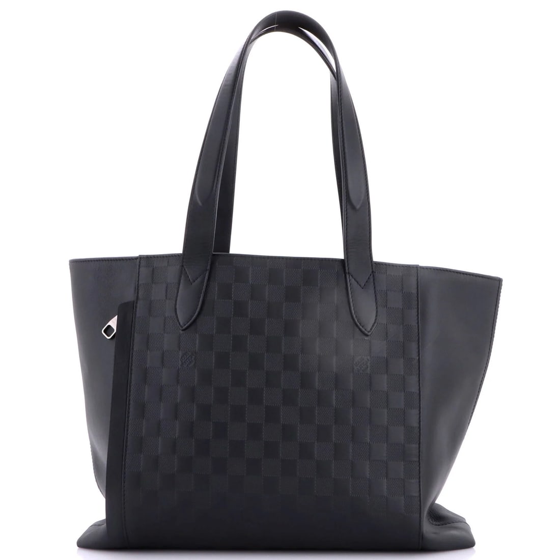 Louis Vuitton Cabas Voyage NM Damier Infini Leather: Louis Vuitton Cabas Voyage NM Damier Infini Leather Black Louis Vuitton Cabas Voyage NM Damier Infini Leather tote features a classic design with minor scuffs, creases, and corner wear on the