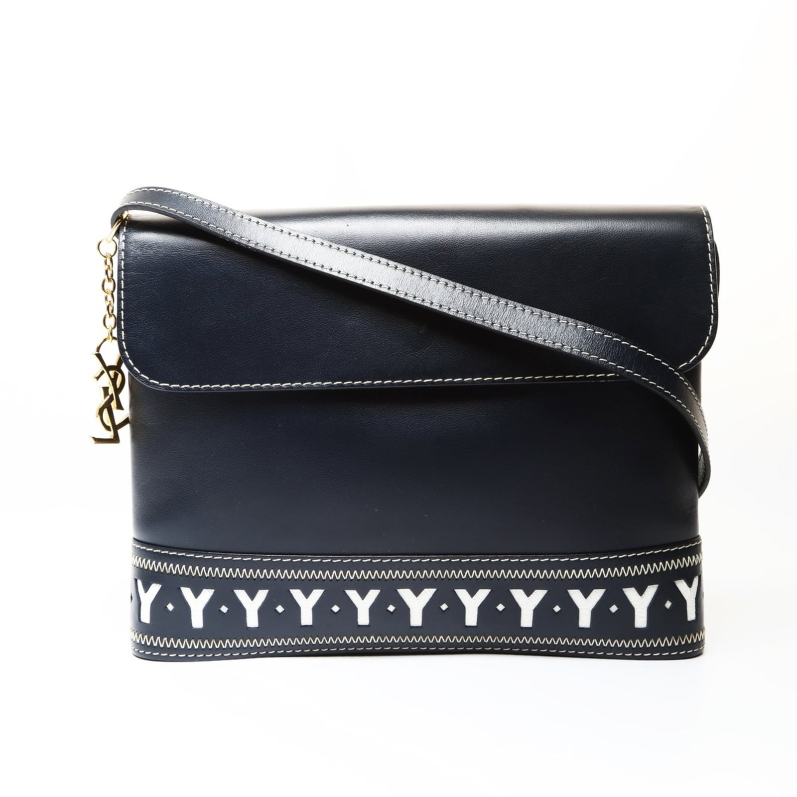 Saint Laurent Yves Leather Bag Shoulder: Saint Laurent Yves Leather Bag Shoulder Navy leather shoulder bag from Yves Saint Laurent, featuring classic design with clean lines and minimal ornamentation. The bag measures 19.5cm x 25cm x 4cm