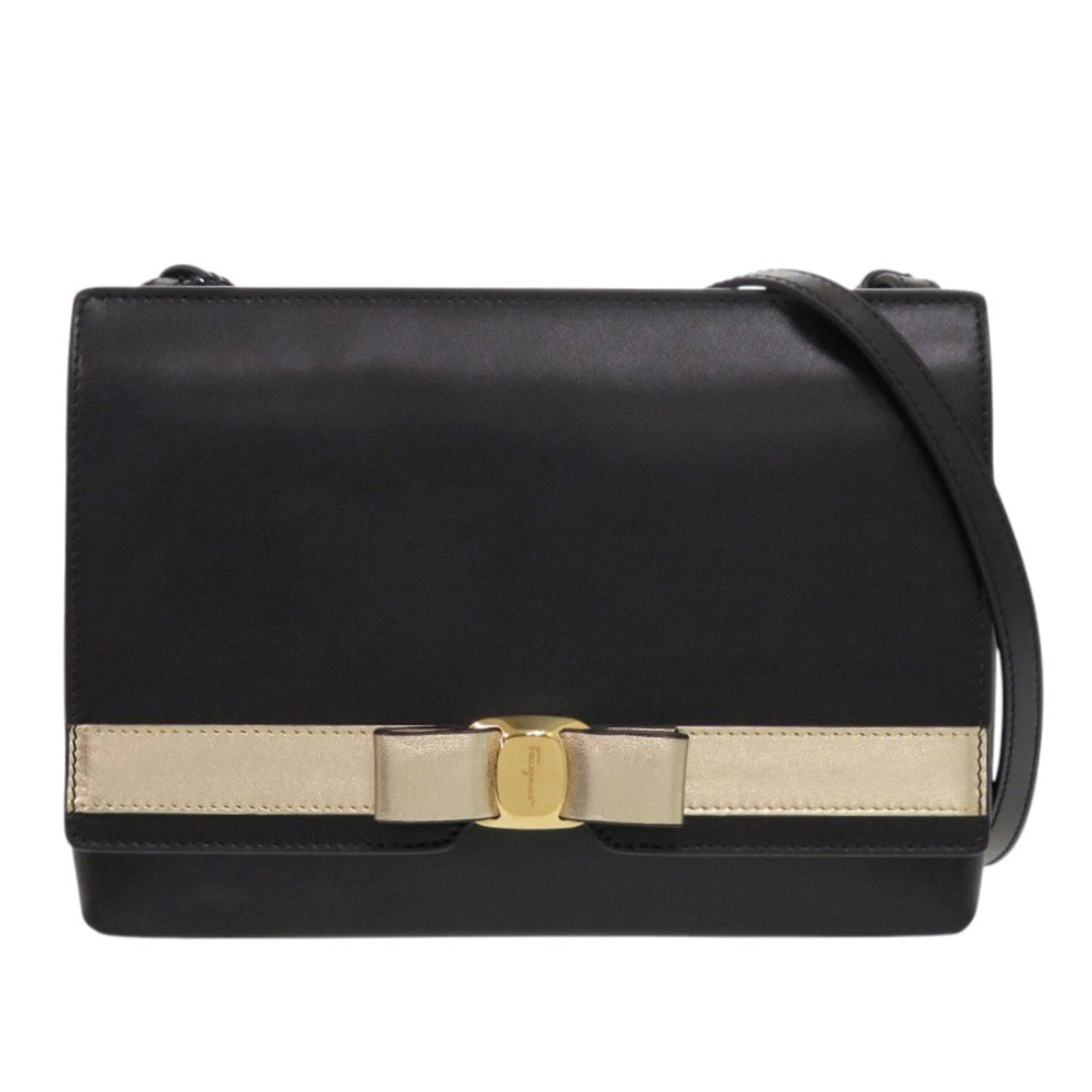 Shoulder bag leather by Salvatore Ferragamo: Shoulder bag leather by Salvatore Ferragamo Black leather shoulder bag by Salvatore Ferragamo, measuring 15cm x 21cm x 5cm. The bag comes with a dust bag for protection and storage. A stylish