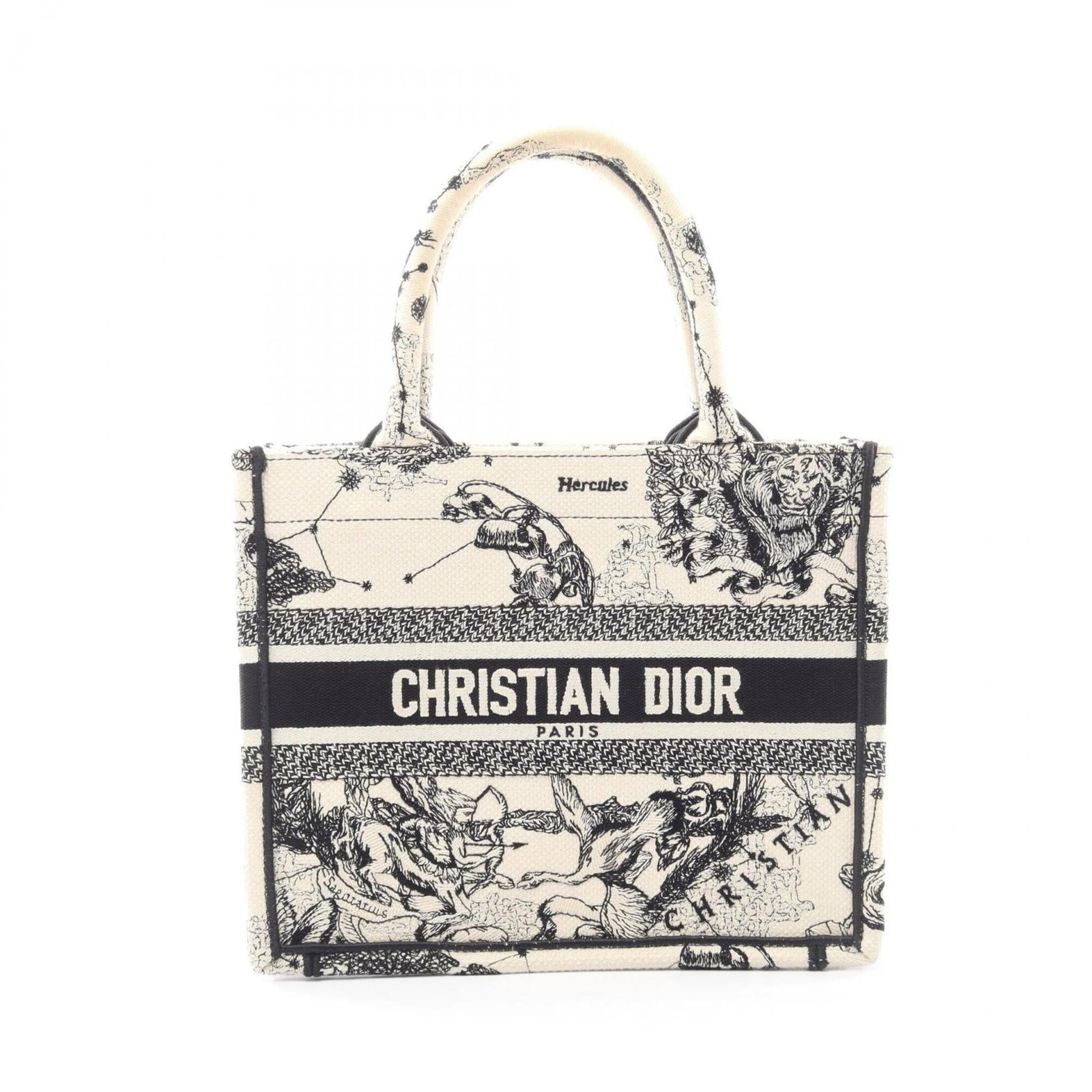 Dior Handbag Canvas Tote Christian: Dior Handbag Canvas Tote Christian The Christian Dior Canvas Tote Bag in black and ivory is a stylish and versatile accessory. Measuring 22cm x 27cm x 13cm, it features a canvas material and bears a s