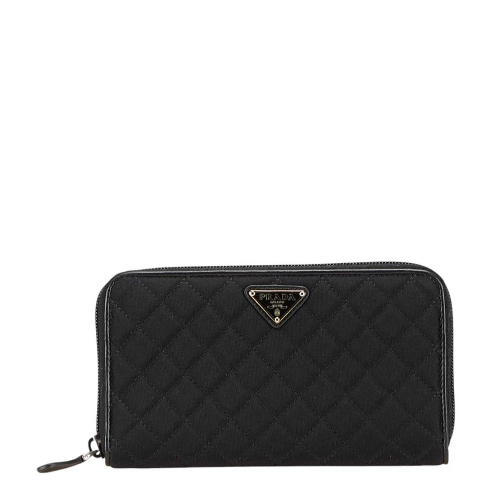 Prada Long Wallet (Bi-Fold) Nylon Leather: Prada Long Wallet (Bi-Fold) Nylon Leather Prada Long Wallet (Bi-Fold) Nylon Leather - A sleek and functional accessory, this black bi-fold wallet features nylon leather construction and a zipper closu