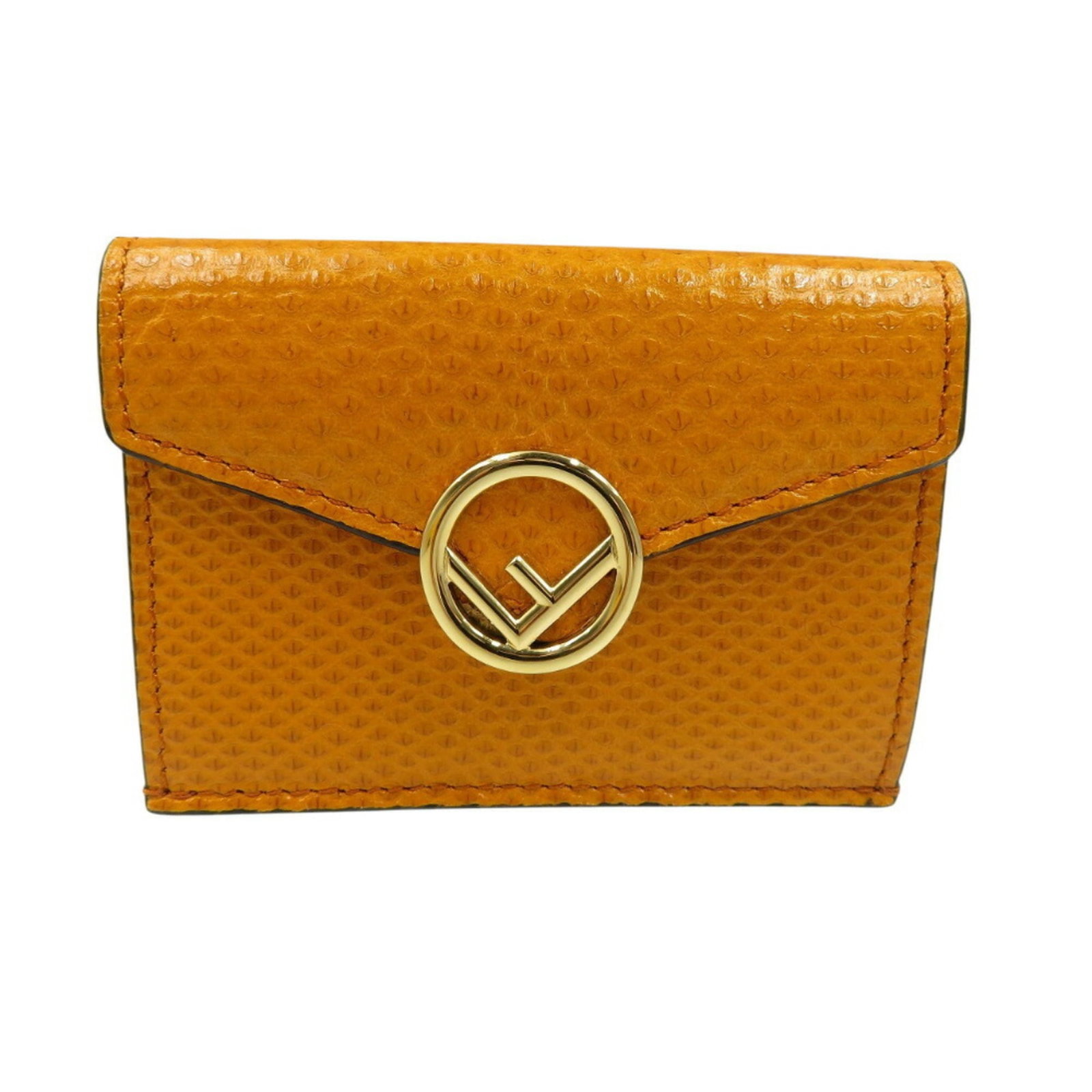 Fendi Wallet (Tri-Fold) Leather: Fendi Wallet (Tri-Fold) Leather Tri-fold leather wallet from Fendi, featuring a bright yellow color and compact size. Comes with a box and dust bag for storage and protection. A stylish accessory for 