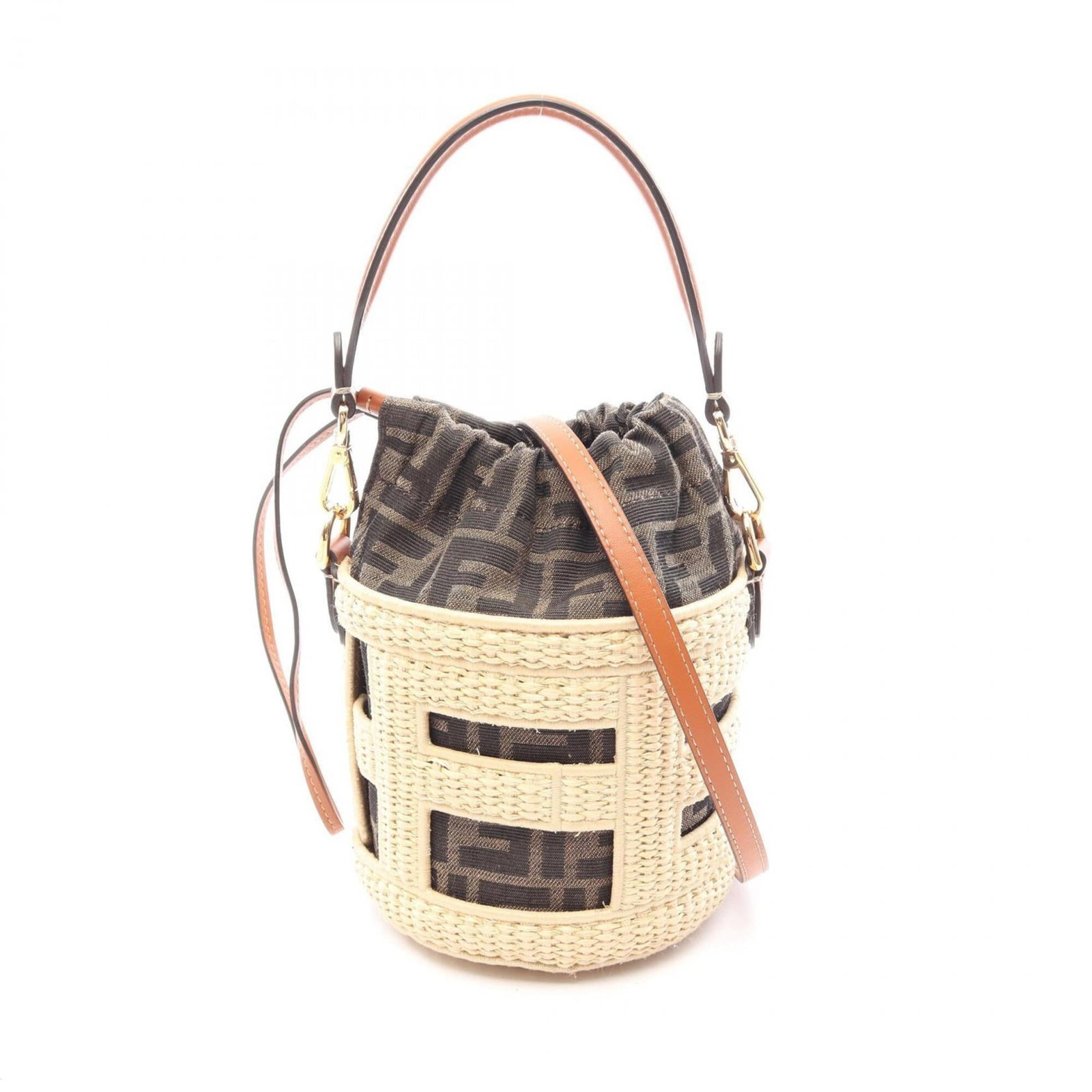 Canvas leather raffia handbag by fendi: Canvas leather raffia handbag by fendi Canvas leather raffia handbag by Fendi boasts a unique blend of materials and colors, featuring canvas, leather, and raffia in black, ivory, and multi-color hues