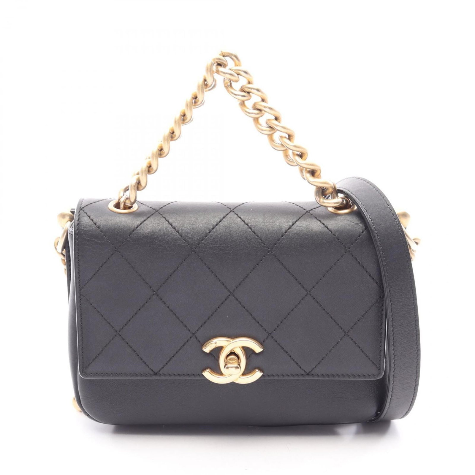 Chanel Handbag Shoulder Bag Leather: Chanel Handbag Shoulder Bag Leather Black leather shoulder bag from Chanel, measuring 14cm x 20cm x 3.5cm. This stylish handbag features a sleek design and premium materials, making it a versatile