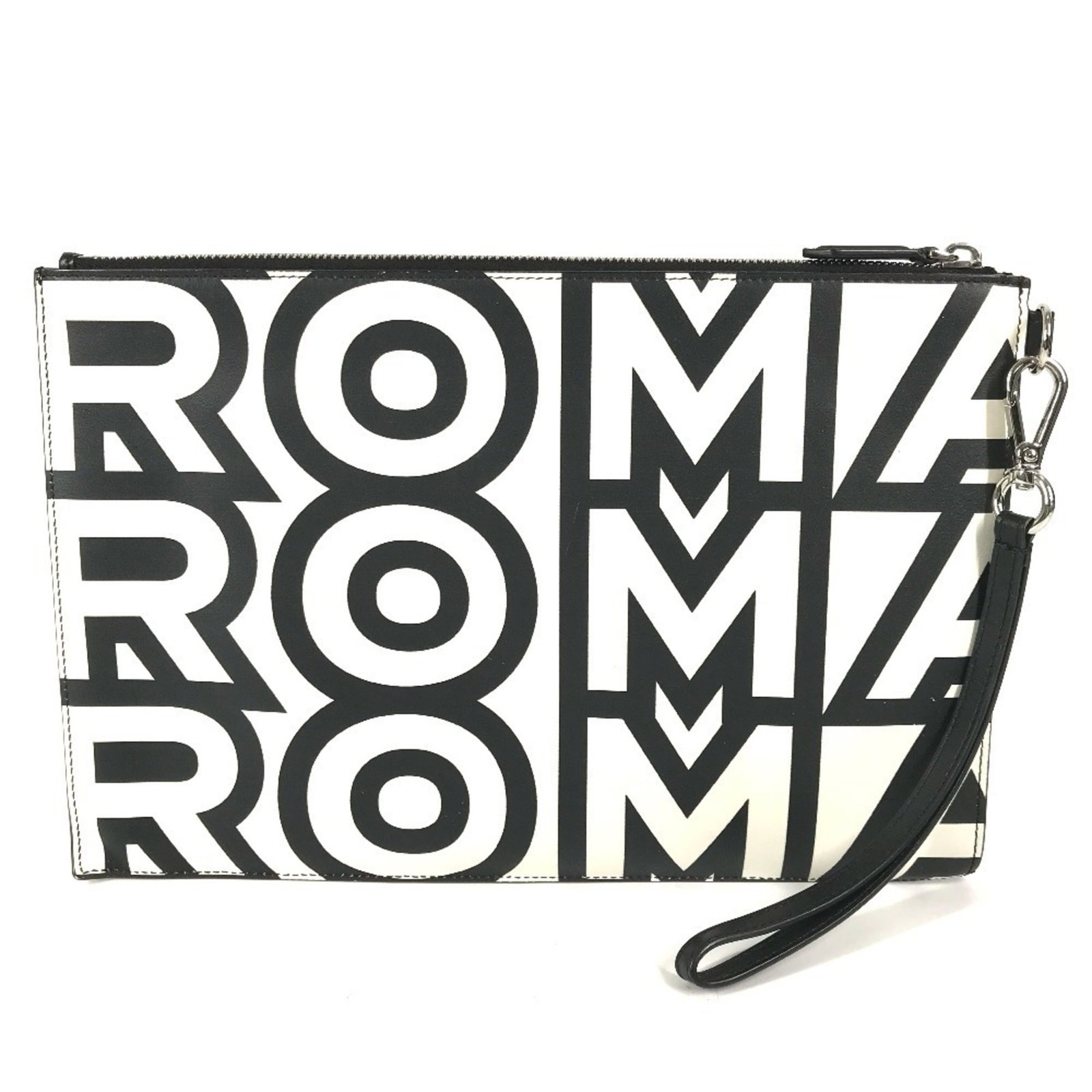 Handbag Leather Pouch Fendi Clutch: Handbag Leather Pouch Fendi Clutch The Fendi Clutch features sleek black and white leather construction, measuring 20cm x 29.5cm in size. A classic design element, the clutch boasts a timeless look