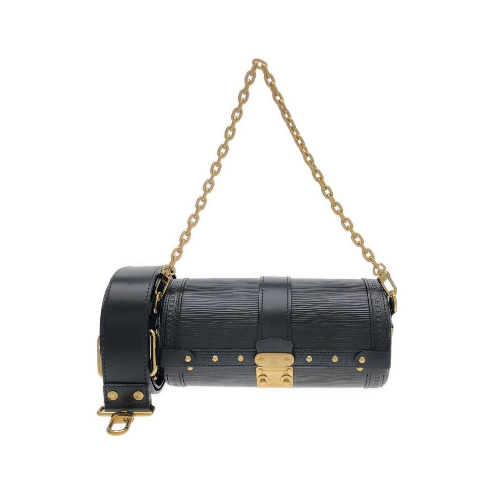 Shoulder Bag Leather Louis Vuitton: Shoulder Bag Leather Louis Vuitton Black Leather Louis Vuitton Epi Shoulder Bag with Gold Hardware, featuring high-quality calf leather and adjustable straps for a customizable fit. Measuring 12cm x