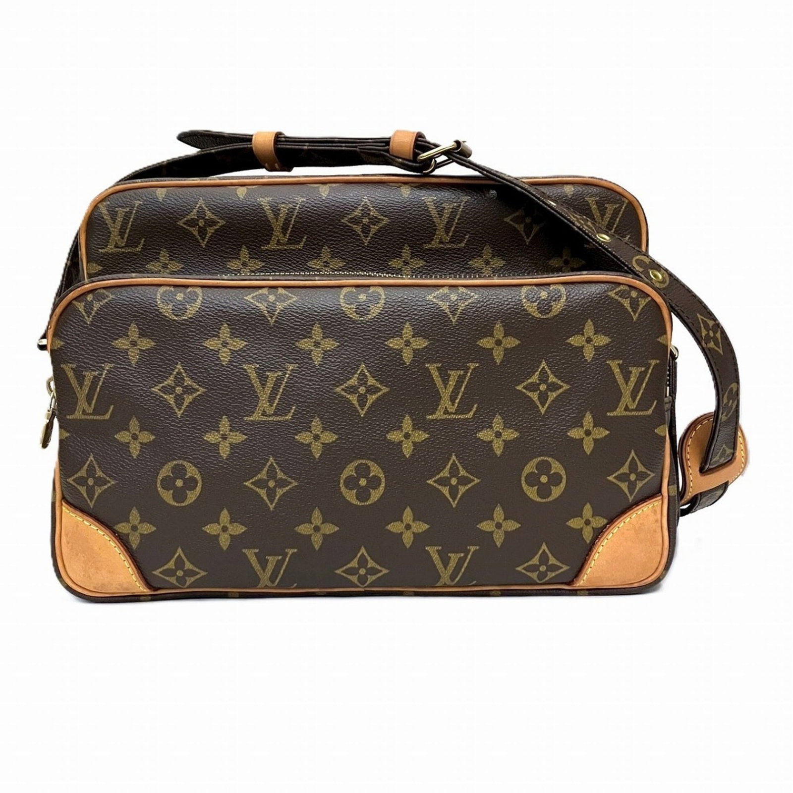 Shoulder Bag Leather Louis Vuitton: Shoulder Bag Leather Louis Vuitton Brown leather shoulder bag with classic design, measuring 19cm x 27cm x 12cm. Comes with dust bag for added protection and convenience. A stylish accessory for