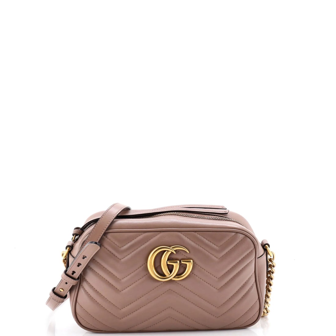 Gucci GG Marmont Shoulder Bag Matelasse Leather Small: Gucci GG Marmont Shoulder Bag Matelasse Leather Small Small Gucci GG Marmont Shoulder Bag in neutral matelasse leather features a classic cross body design with aged gold hardware. The exterior shows