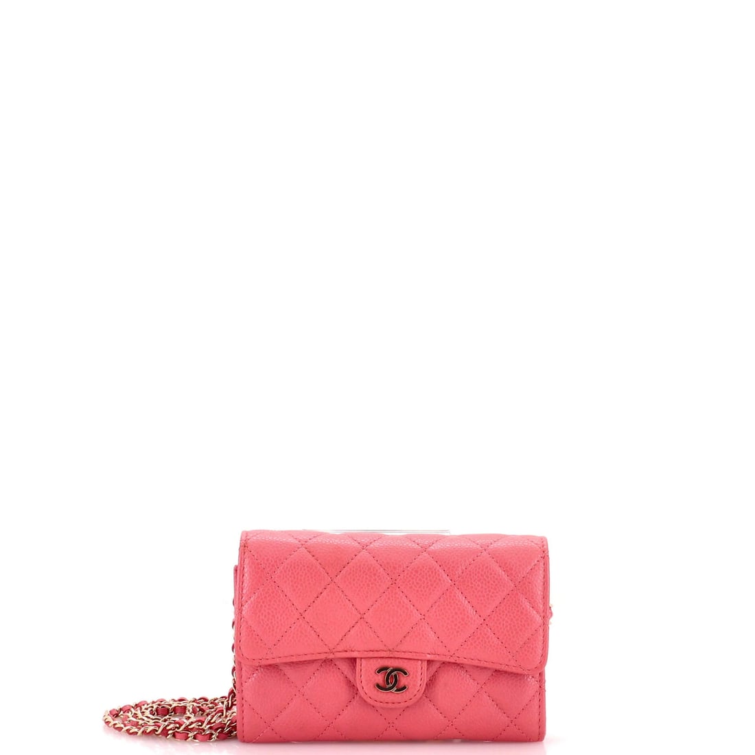 Chanel Mini Caviar Crossbody Classic Wallet Quilted Flap: Chanel Mini Caviar Crossbody Classic Wallet Quilted Flap Pink quilted caviar leather mini crossbody bag from Chanel, featuring classic flap design and gold tone hardware. This great condition wallet m