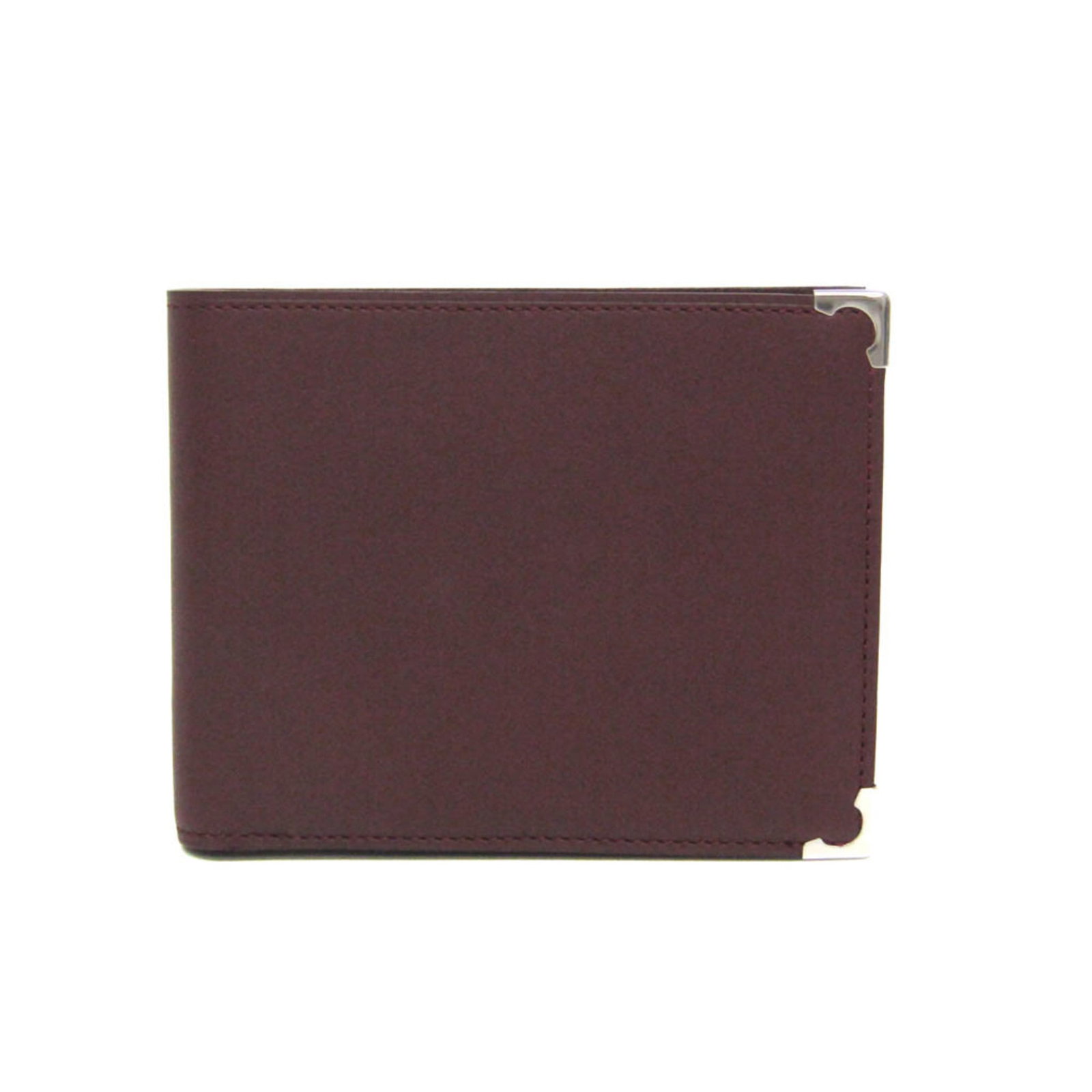 Cartier Wallet (Bi-Fold) Leather: Cartier Wallet (Bi-Fold) Leather Cartier's iconic bi-fold wallet features rich Bordeaux leather and sleek silver accents, crafted from high-quality calfskin. Measuring 9cm x 11.5cm x 2cm, this