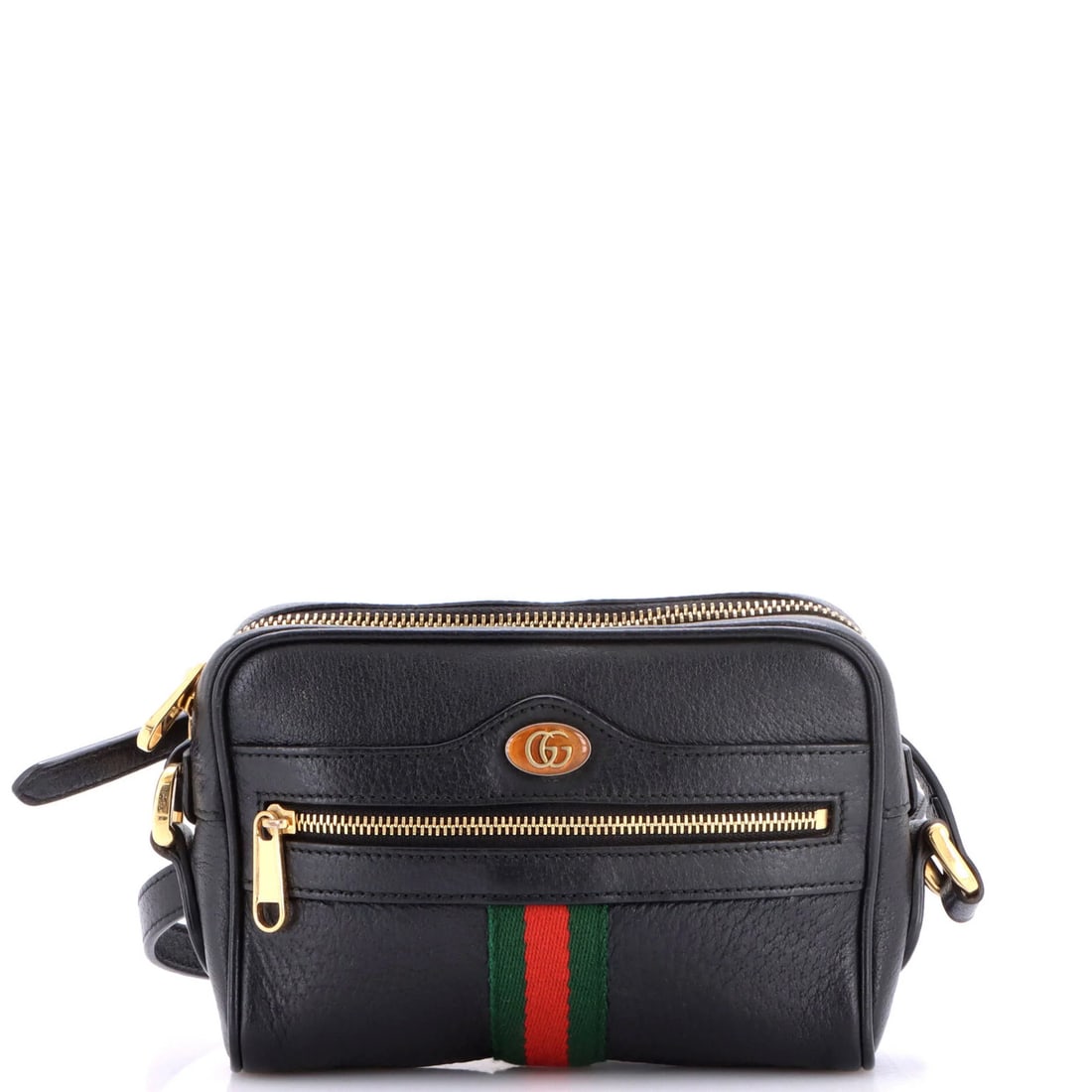Shoulder bag leather mini Gucci Ophidia: Shoulder bag leather mini Gucci Ophidia Small but stylish, the Gucci Ophidia mini shoulder bag features black leather exterior with gold hardware and neutral microfiber interior. With its classic cros