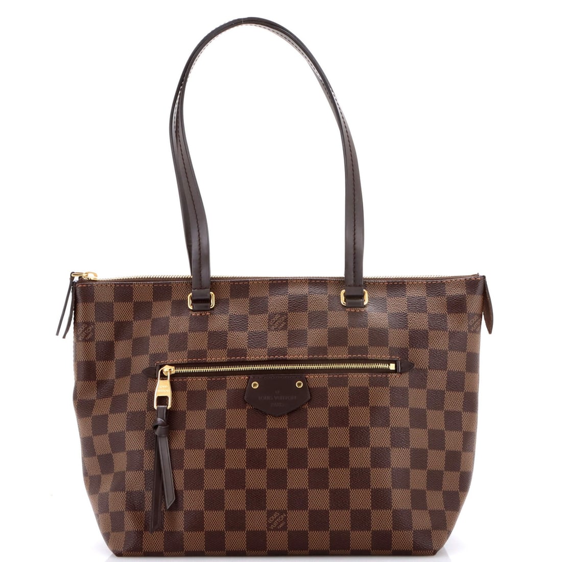Louis Vuitton Iena Tote Damier PM: Louis Vuitton Iena Tote Damier PM The Louis Vuitton Iena Tote Damier PM boasts classic design with a timeless canvas coated exterior in rich brown, complemented by burgundy interior and gold
