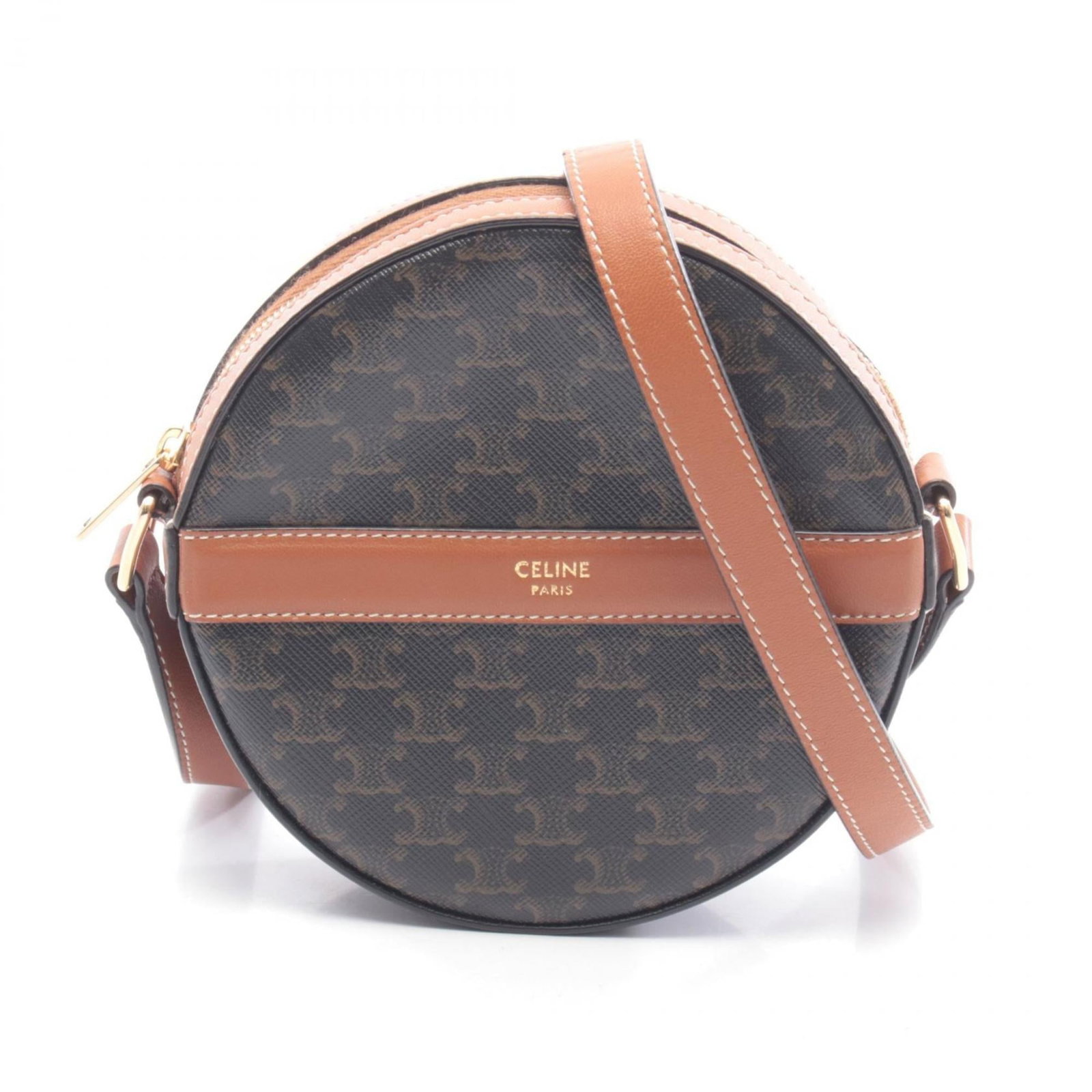 Coated canvas leather handbag shoulder bag by Celine: Coated canvas leather handbag shoulder bag by Celine Coated canvas leather handbag shoulder bag by Celine features a sleek black and brown design. The item measures 14cm x 14cm x 4cm, making it a
