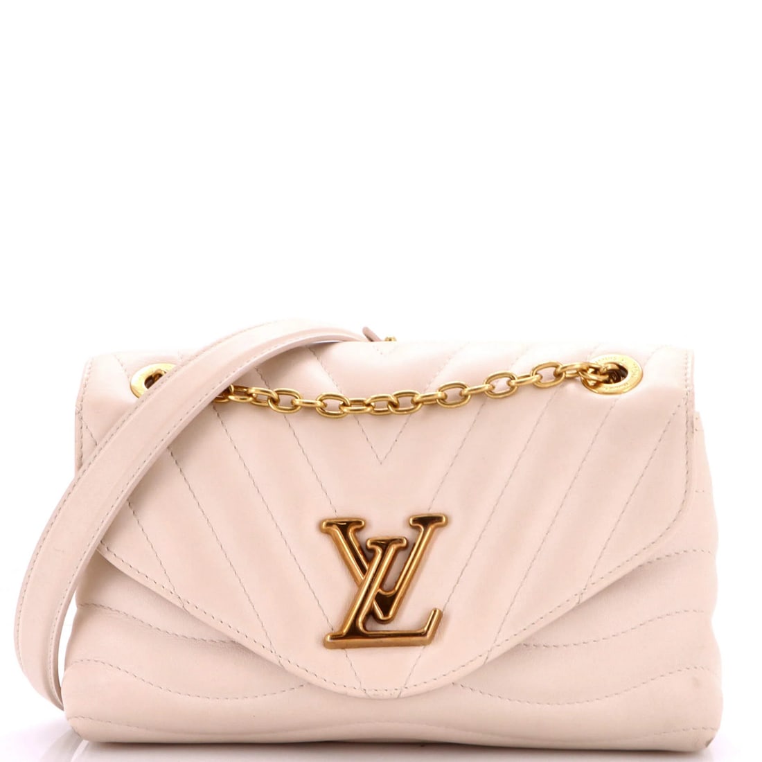 Chain bag quilted leather Louis Vuitton new wave MM NM: Chain bag quilted leather Louis Vuitton new wave MM NM Chain bag quilted leather Louis Vuitton new wave MM NM. This neutral-colored, quilted leather cross body bag features chain details and a