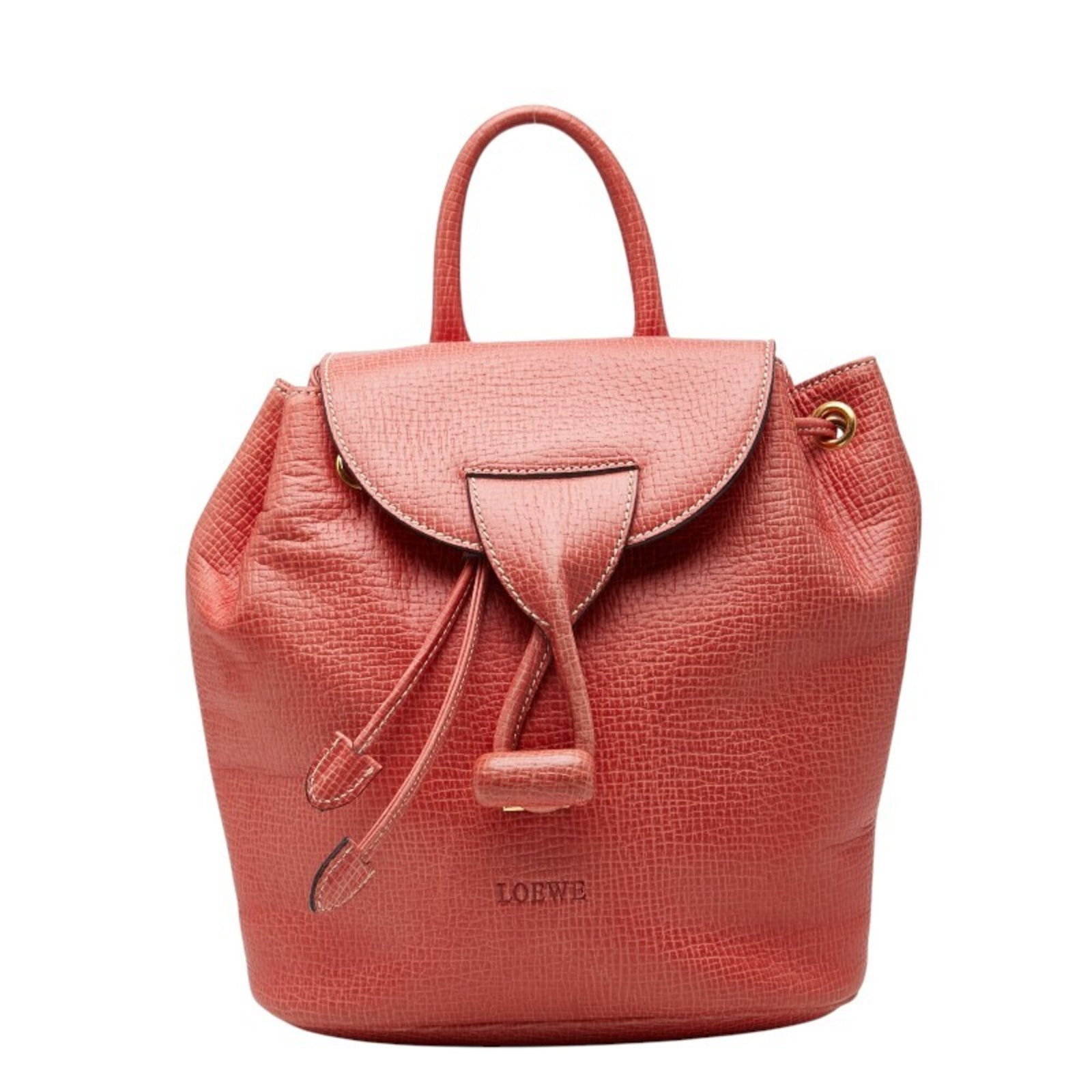 Loewe Backpack Leather: Loewe Backpack Leather Red Loewe Leather Backpack. Made from high-quality leather, this backpack features a classic design with clean lines and a timeless red color. Measuring 25cm x 22cm x 12cm, it's