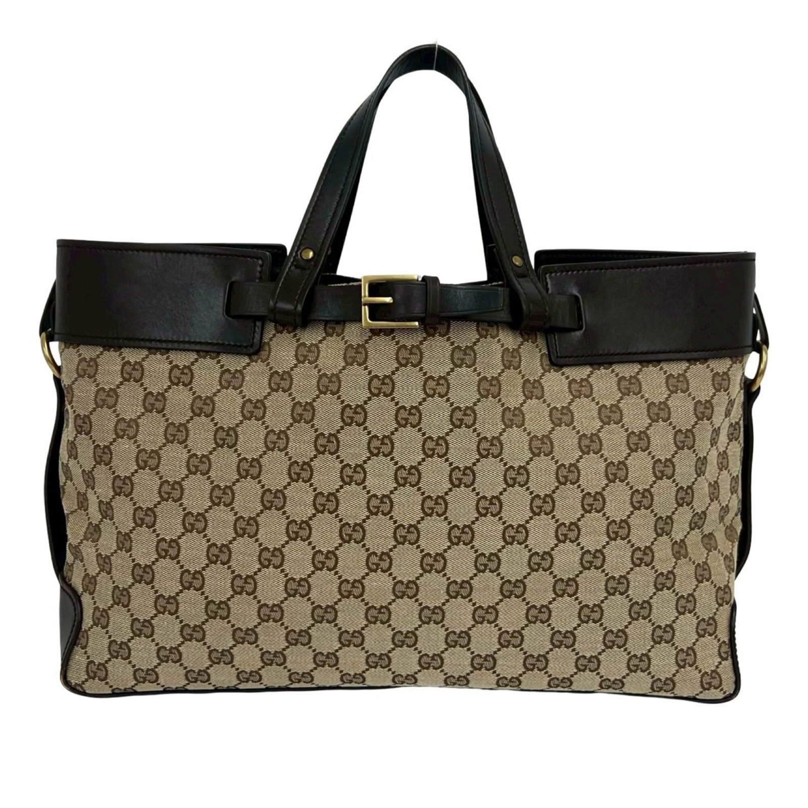 Canvas leather handbag tote gucci: Canvas leather handbag tote gucci Canvas leather handbag tote from Gucci, featuring a sturdy canvas base and premium leather accents in a rich brown color. The bag measures 26.5cm x 39.5cm x 12cm,