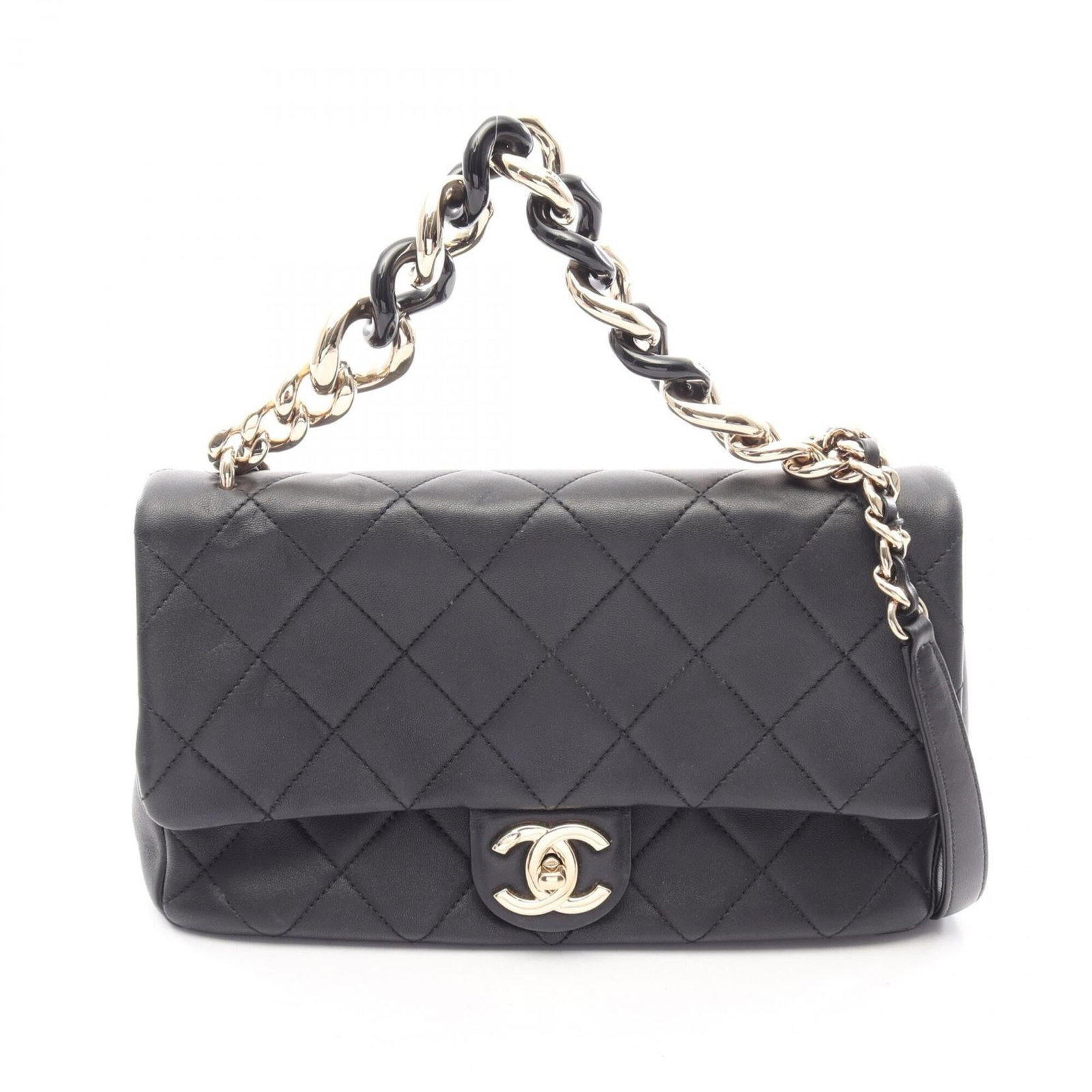 Chanel Handbag Shoulder Bag Leather: Chanel Handbag Shoulder Bag Leather Black leather Chanel shoulder bag with gold hardware, measuring 16cm x 26cm x 6.5cm in size. This sleek and classic design showcases the timeless elegance of the