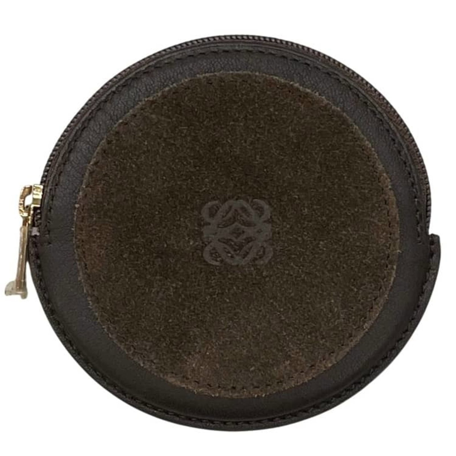 Coin Case Leather Purse Loewe: Coin Case Leather Purse Loewe Suede leather coin case from Loewe, measuring 9cm x 9cm x 1.5cm, features brown color and a compact design. This small purse is made of high-quality suede leather,