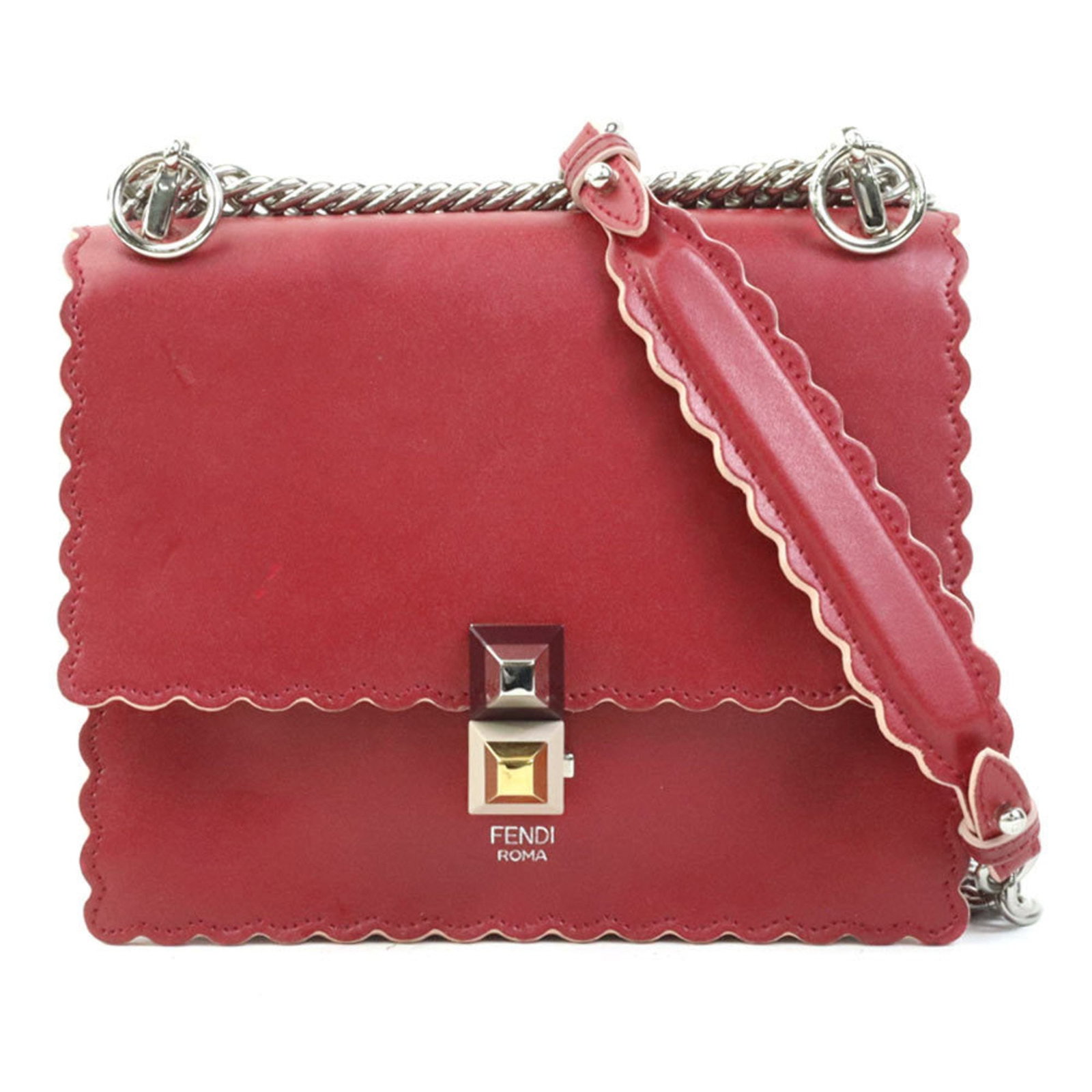 Shoulder Bag Fendi Leather: Shoulder Bag Fendi Leather Fendi Leather Shoulder Bag in Red. This Italian-made shoulder bag features high-quality leather construction and a classic design. With its bold red color, it adds a pop of