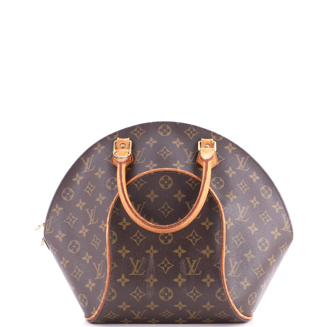 Canvas Monogram Bag Louis Vuitton Ellipse MM: Canvas Monogram Bag Louis Vuitton Ellipse MM Canvas Monogram Bag Louis Vuitton Ellipse MM - A Brown Bowler Style Bag with Heavy Edge Wear and Scuffs. This Louis Vuitton bag features a canvas exterior,
