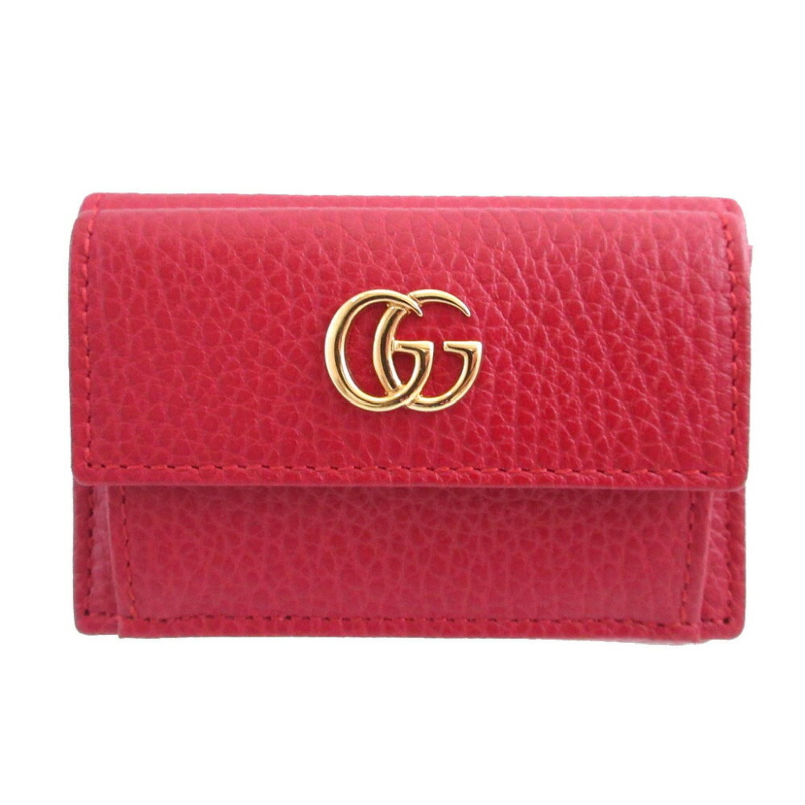 Gucci wallet leather tri fold: Gucci wallet leather tri fold This Gucci wallet features a striking red leather tri-fold design, measuring 10cm x 11cm x 2.5cm. The item comes with its original box and bears the signature of the