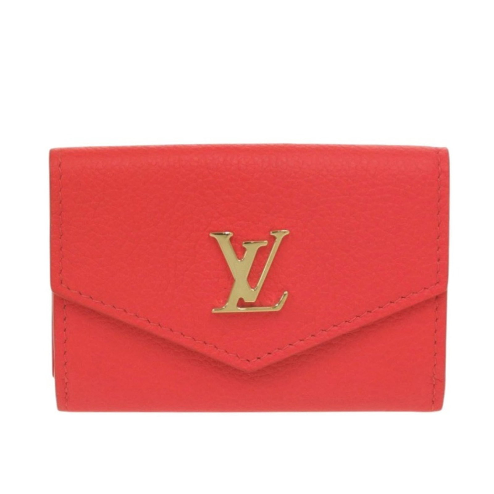 Leather wallet fold Louis Vuitton: Leather wallet fold Louis Vuitton This tri-fold leather wallet features the iconic Louis Vuitton design, crafted from high-quality red leather. The sleek and compact foldable wallet comes with a dust