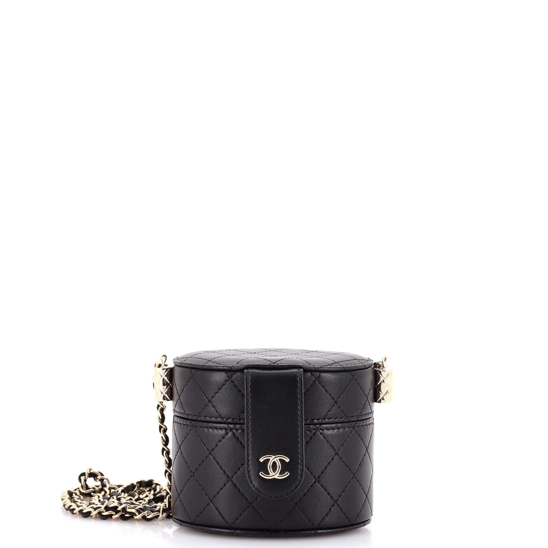 Chanel CC Allure Vanity Case with Chain Quilted Lambskin Mini: Chanel CC Allure Vanity Case with Chain Quilted Lambskin Mini Black leather exterior, chain quilted design, and gold-tone hardware make the Chanel CC Allure Vanity Case with Chain Quilted Lambskin Min