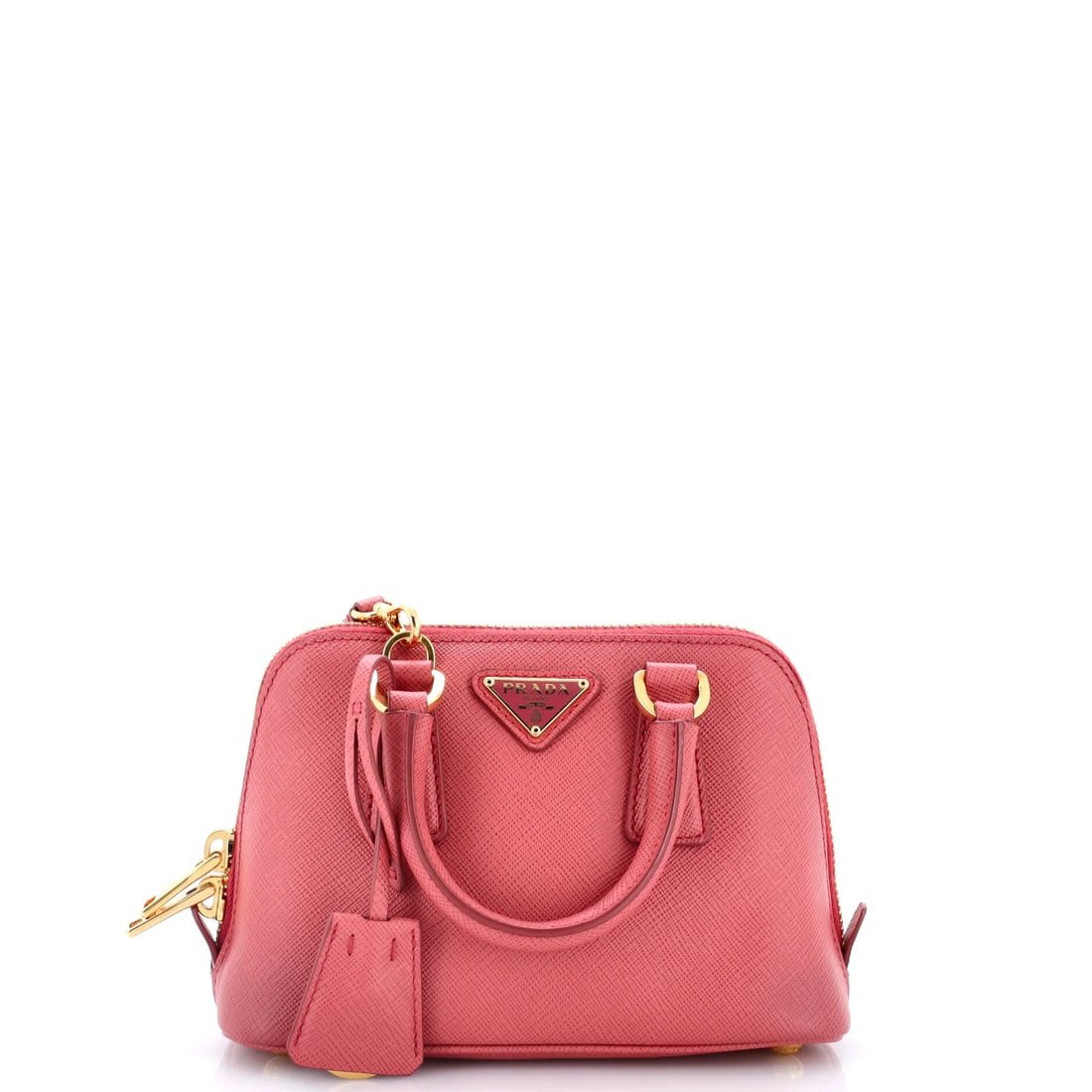 Bag Promenade Saffiano Leather Mini Prada: Bag Promenade Saffiano Leather Mini Prada Pink Saffiano Leather Prada Promenade Mini Bag. This cross-body bag features pink exterior and interior, gold hardware, and scuffs on the handles/straps. The 