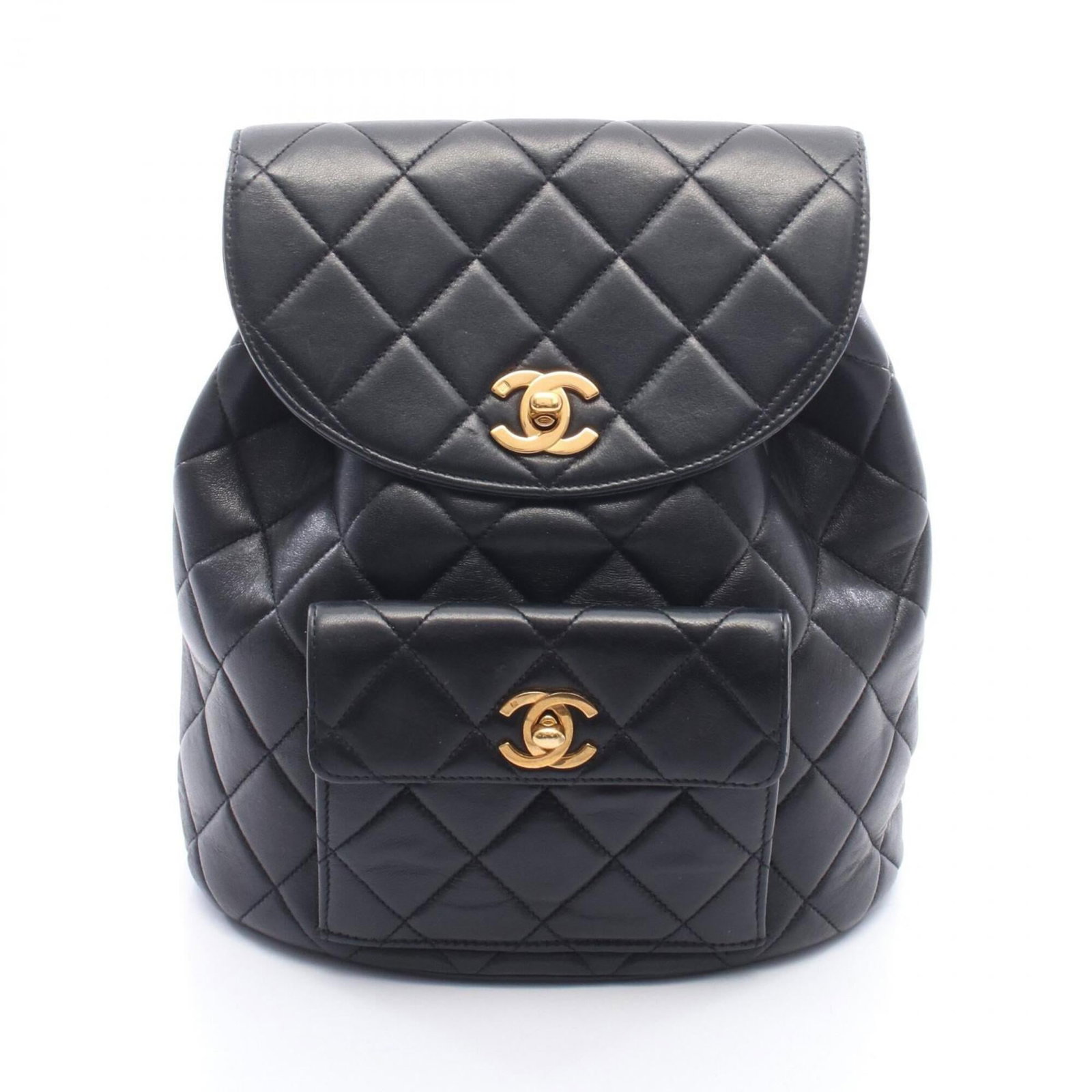 Chanel leather backpack: Chanel leather backpack The Chanel leather backpack features high-quality lambskin material and classic design. Measuring 24cm x 21cm x 9.5cm, it has a sleek black color that exudes timeless