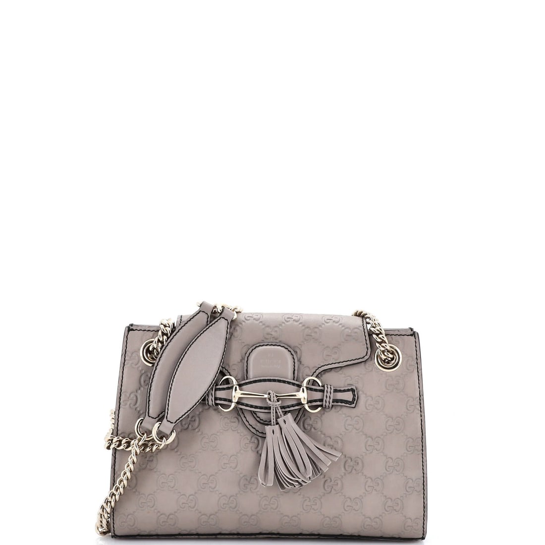 Gucci Emily Chain Flap Shoulder Bag Guccissima Leather Small: Gucci Emily Chain Flap Shoulder Bag Guccissima Leather Small Small Gucci Emily Chain Flap Shoulder Bag in Gray, featuring Guccissima Leather and gold-tone hardware. This stylish bag has a subtle