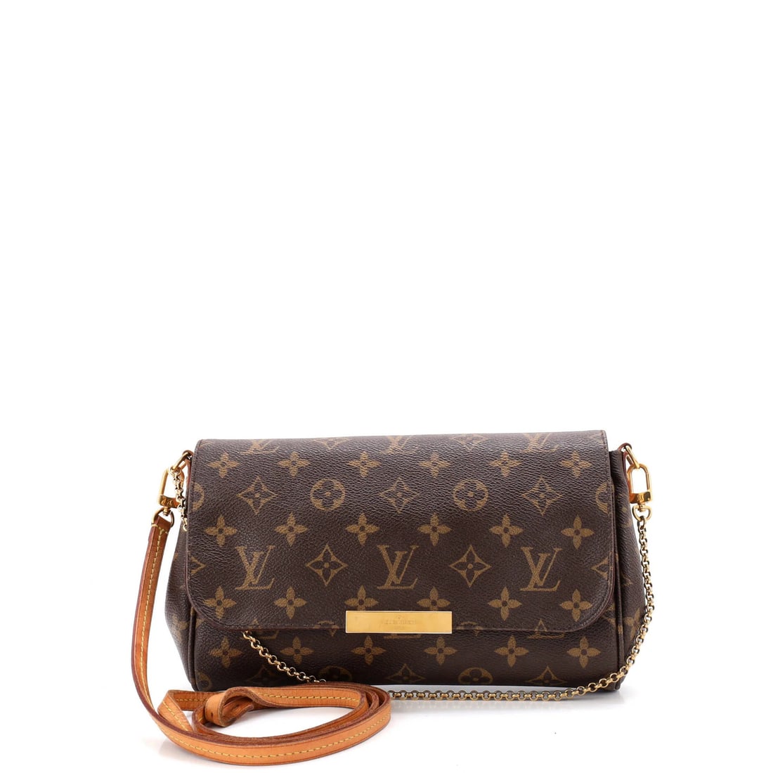Handbag MM Canvas Monogram Vuitton Louis Favorite: Handbag MM Canvas Monogram Vuitton Louis Favorite Canvas Monogram Vuitton Louis Favorite Handbag in Brown. This cross-body bag features a classic design with heavy corner wear, scuffs, and minor crack