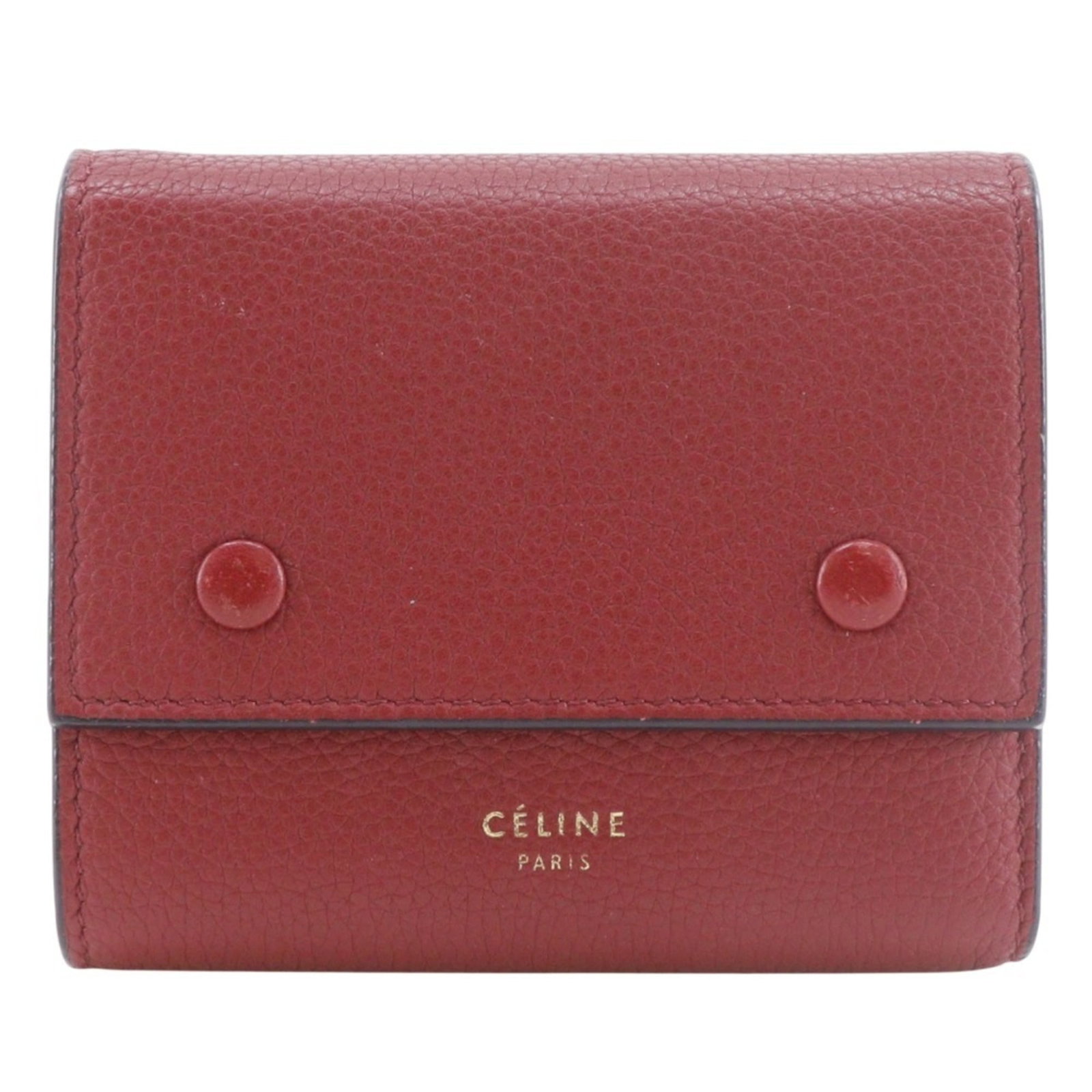 Celine Wallet (Tri-Fold) Leather: Celine Wallet (Tri-Fold) Leather Red Celine Tri-Fold Leather Wallet. Made from high-quality leather, this tri-fold wallet features a classic design with clean lines and a sleek finish. With its