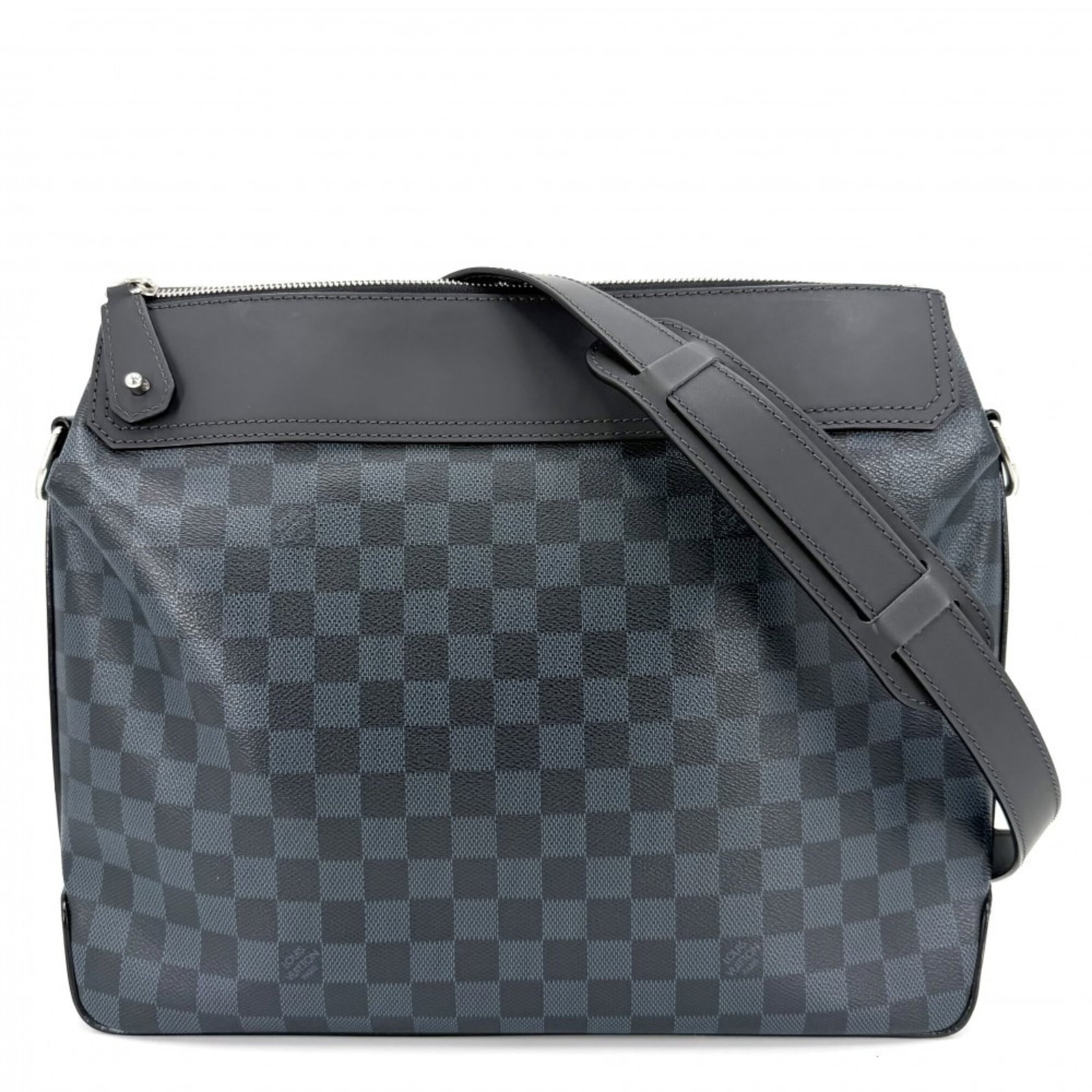 Shoulder Bag Damier Canvas by Louis Vuitton: Shoulder Bag Damier Canvas by Louis Vuitton The Louis Vuitton Shoulder Bag Damier Canvas boasts a striking black, Damier Cobalt, and navy color combination. With its multiple pockets, including a