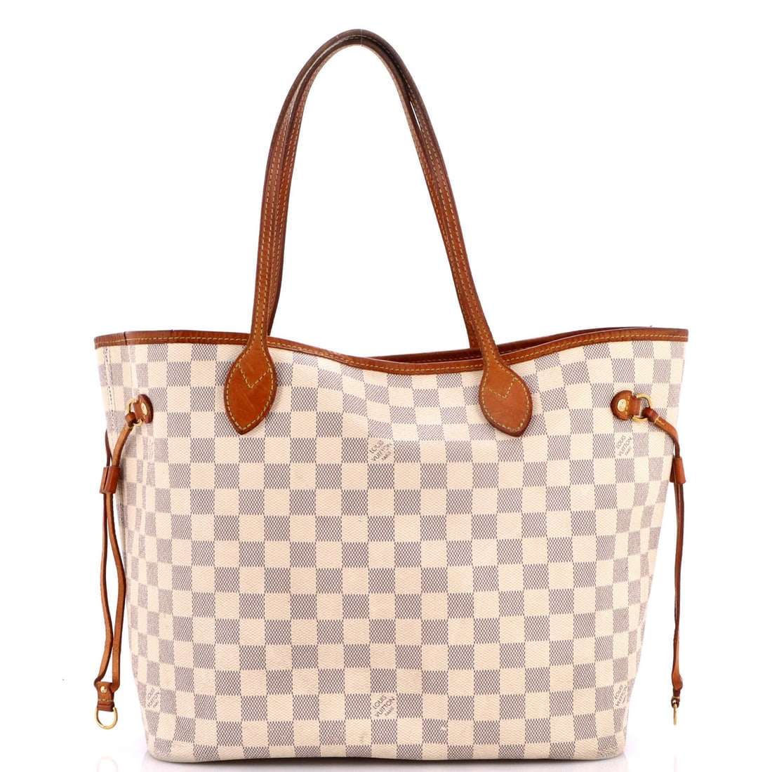 Louis Vuitton Neverfull NM Tote Damier MM: Louis Vuitton Neverfull NM Tote Damier MM White Louis Vuitton Neverfull NM Tote Damier MM in Fair Condition. This iconic tote features a classic canvas coated exterior with heavy corner wear, edge wea