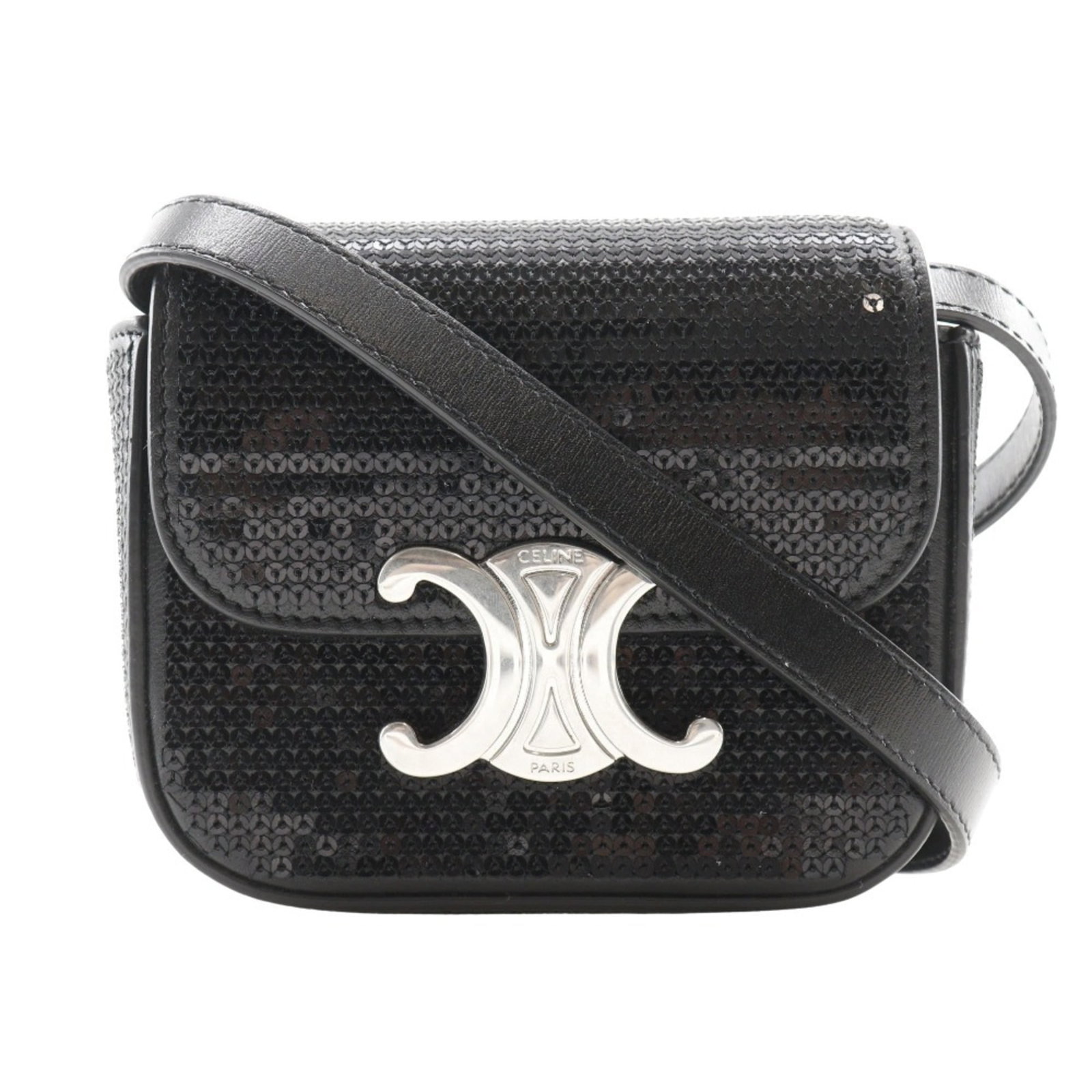 Celine Spangles Leather Shoulder Bag: Celine Spangles Leather Shoulder Bag The Celine Spangles Leather Shoulder Bag boasts sleek black leather with intricate spangles, adding a touch of sophistication to any outfit. Paired with a dust