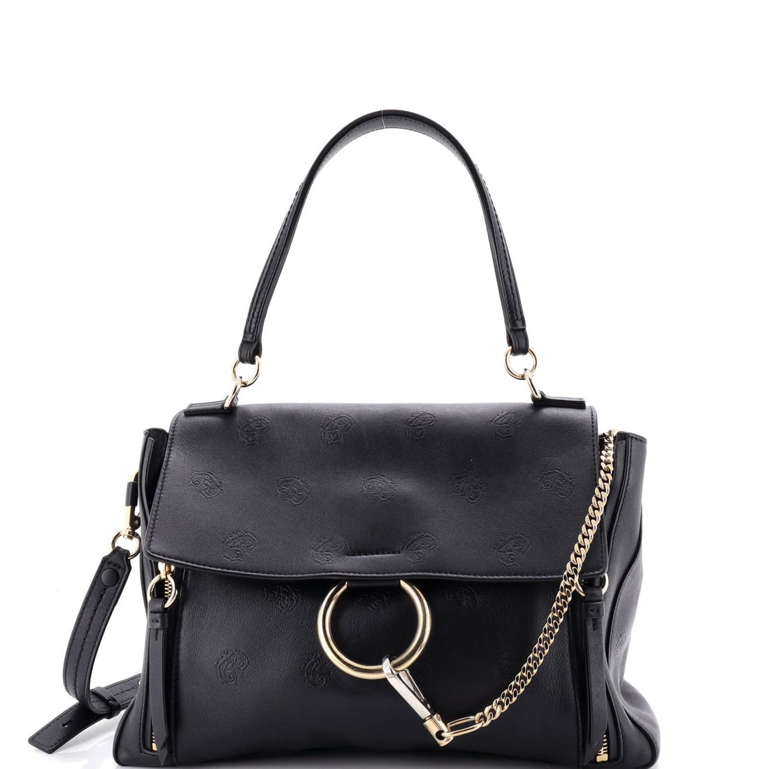 Faye Day Small Leather Bag Chloe: Faye Day Small Leather Bag Chloe Small Leather Bag with Classic Style. This black Faye Day Small Leather Bag from Chloe features top handle design, minor creases on exterior and interior, and a gold h
