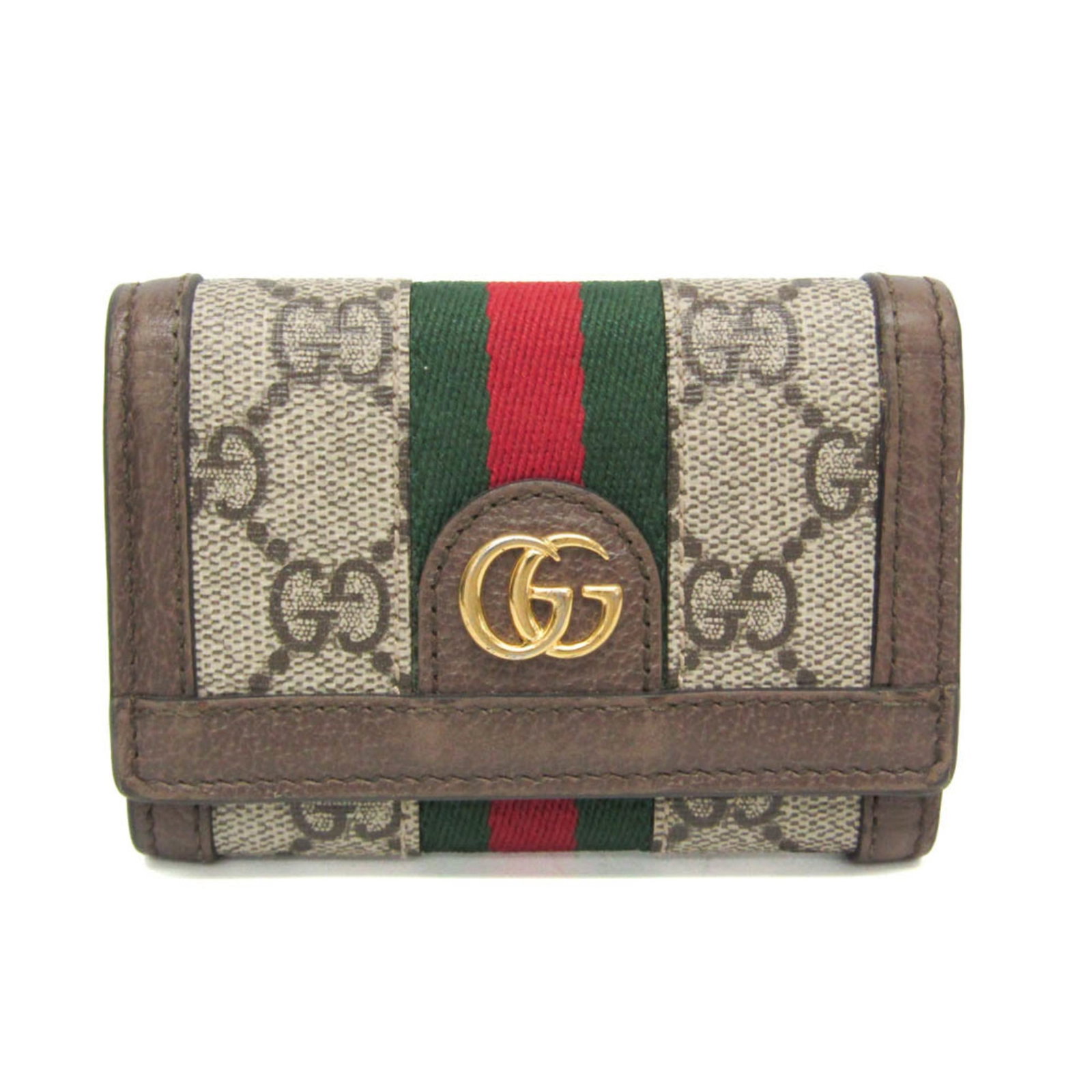 Leather Tri Fold Gg Supreme Gucci Wallet: Leather Tri Fold Gg Supreme Gucci Wallet Gucci's Ophidia model wallet features a sleek tri-fold design with a GG Supreme leather exterior in beige and dark brown hues. The wallet includes multiple poc