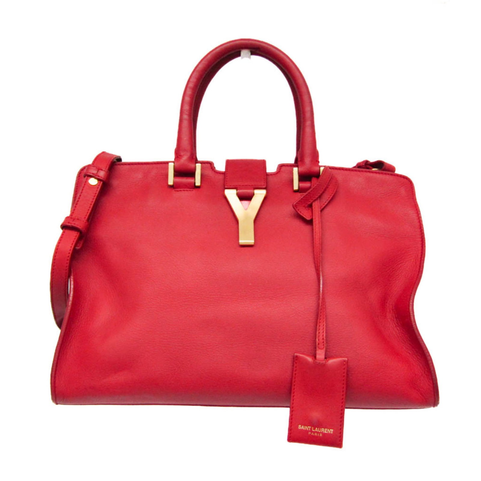 Saint Laurent Handbag Shoulder Bag Leather: Saint Laurent Handbag Shoulder Bag Leather Red leather Saint Laurent Petit Cabass shoulder bag with gold hardware, featuring an open pocket and adjustable straps. This stylish handbag measures 22cm x 